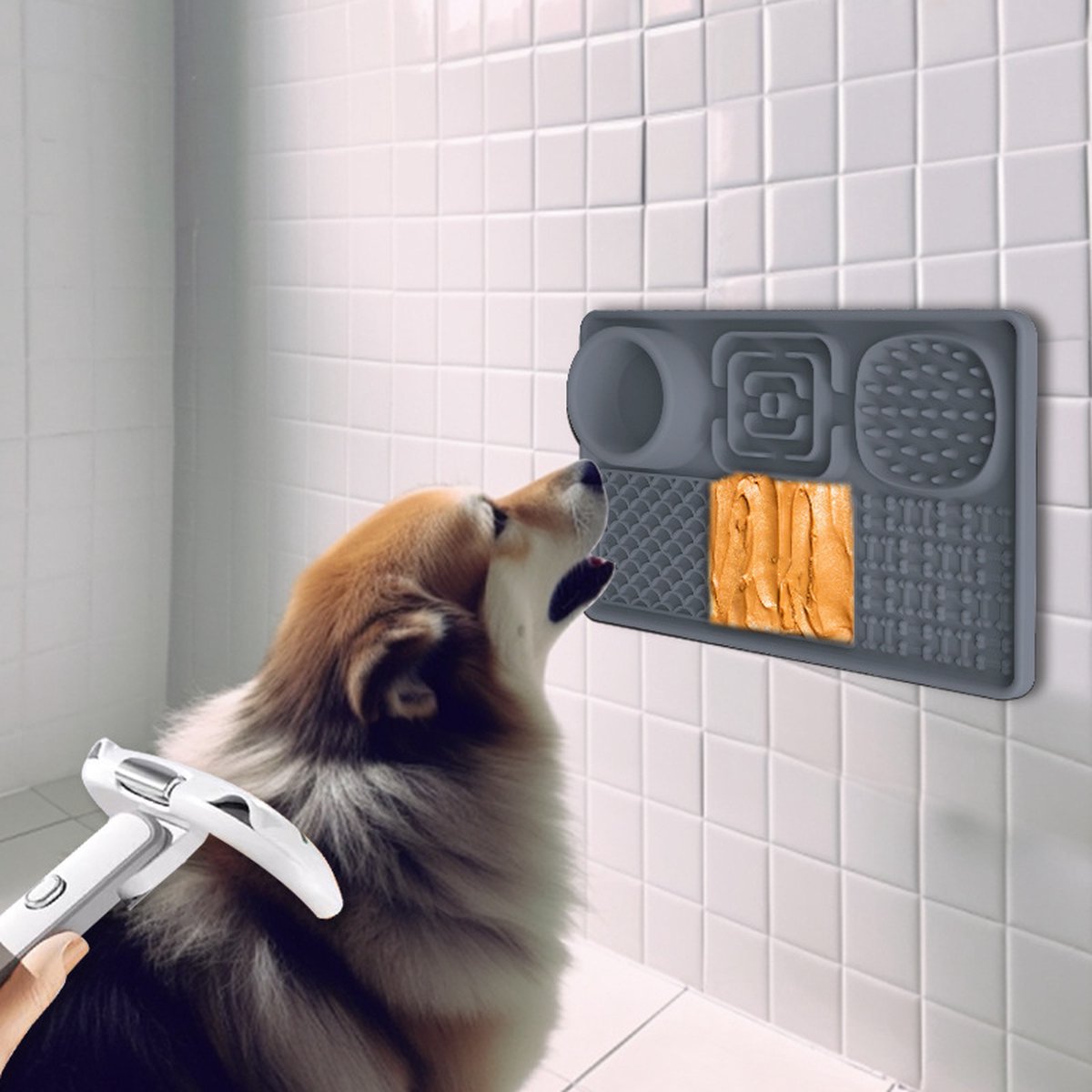 Lick Plate - Lick Mats for Dogs - Dog Snuffle Mat - Lick Mat - Feeding Mat - Slow Feeder - Anti-Gulp - Distraction Pad - For Dog Bathing, Training, Coat Care and Claw Care - With 1 Spatula - Grey - 1 Piece - Image 3