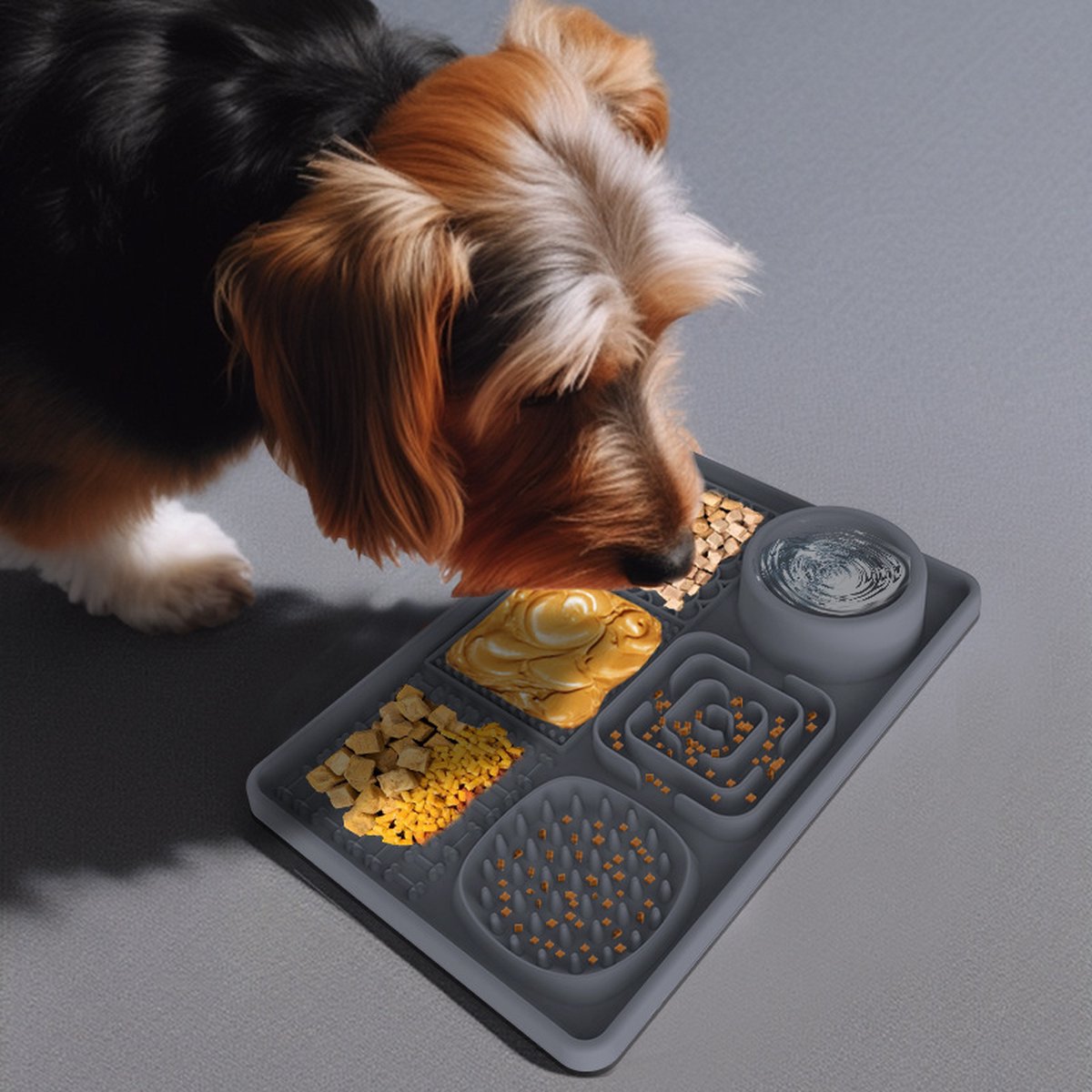 Lick Plate - Lick Mats for Dogs - Dog Snuffle Mat - Lick Mat - Feeding Mat - Slow Feeder - Anti-Gulp - Distraction Pad - For Dog Bathing, Training, Coat Care and Claw Care - With 1 Spatula - Grey - 1 Piece - Image 4