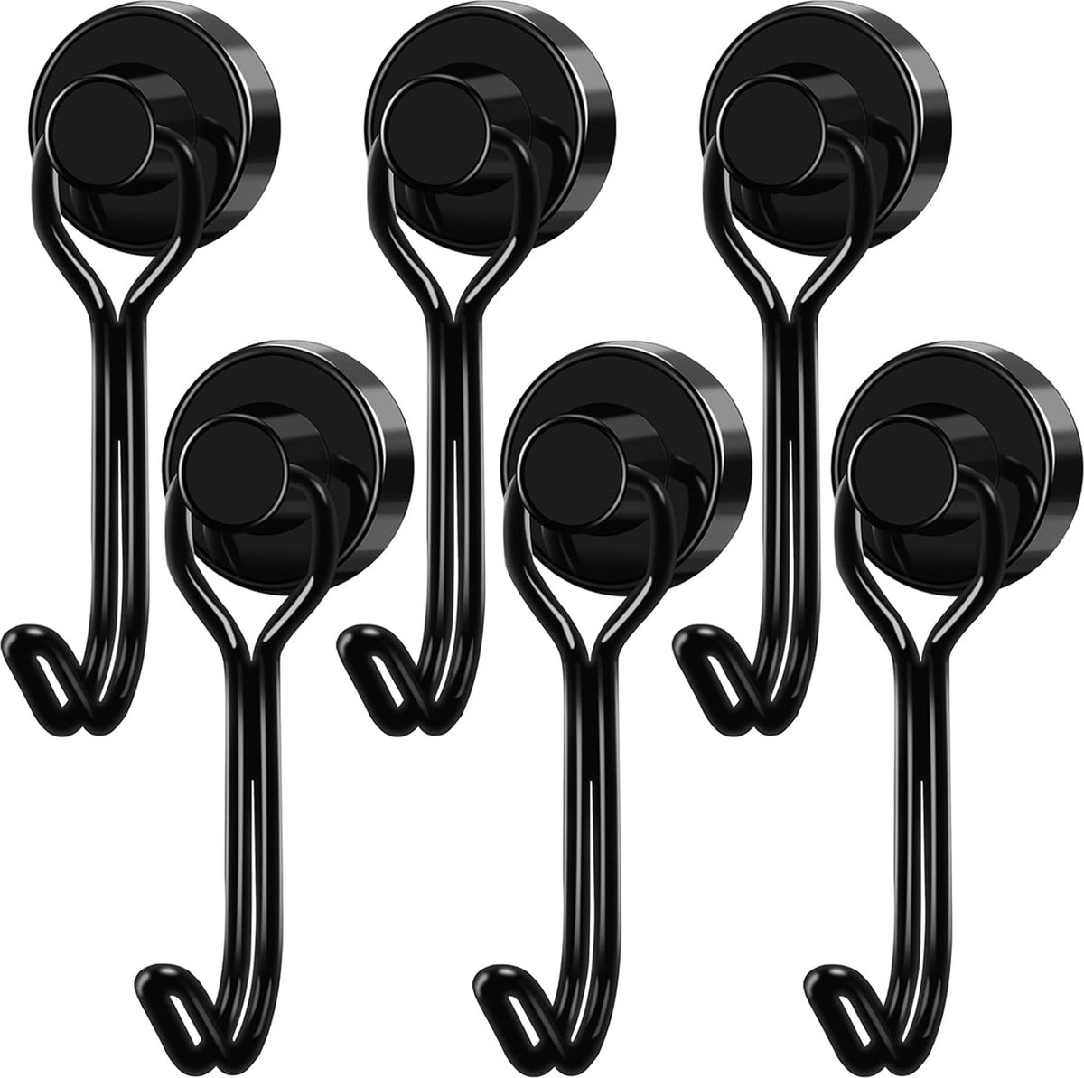 Towel Hook - Hooks - Hooks - With Hooks - 24 Kg Magnetic Hooks - Heavy Duty Strong Magnets - For Grill Ceiling Magnetic Board Kitchen Office - For Kitchen Fridges - 360 Degree Rotatable Neodymium Magnetic - 6 Pieces - Black - Image 1