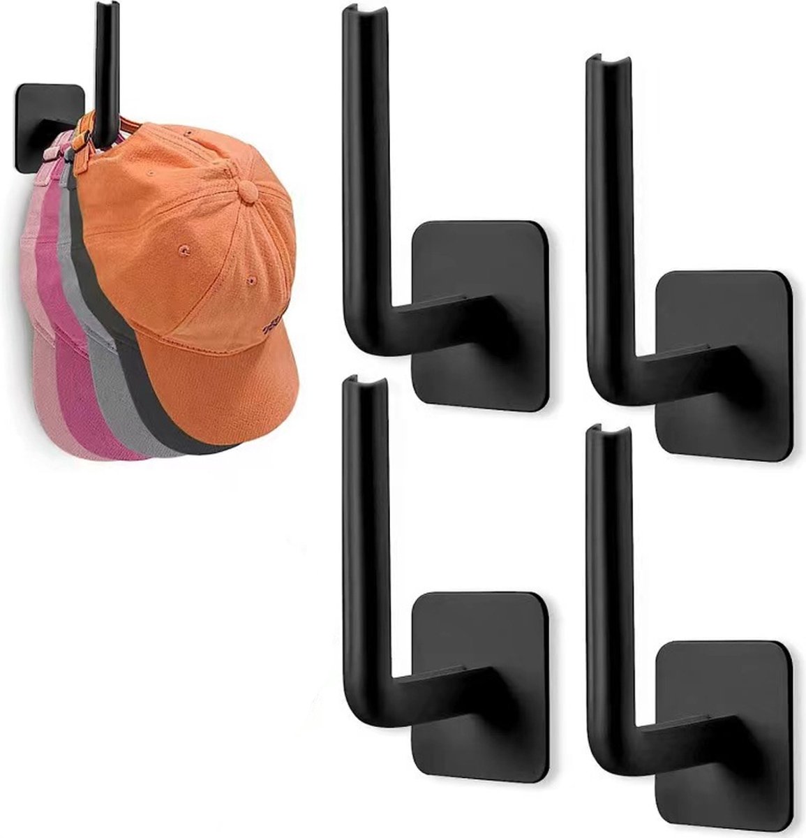 Wall Coat Rack - 4 Pieces - Wall Hook - Self-Adhesive Hanging Hook - Towel Hooks - Coat Hook - Single Hook - Metal Wall Hook - Coat Hook Tape - No Drilling Required - Wall Coat Rack - High Quality - Black - Image 1