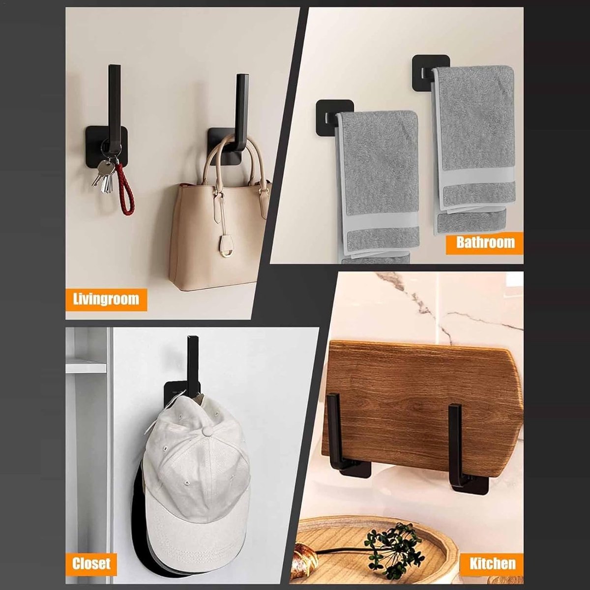 Wall Coat Rack - 4 Pieces - Wall Hook - Self-Adhesive Hanging Hook - Towel Hooks - Coat Hook - Single Hook - Metal Wall Hook - Coat Hook Tape - No Drilling Required - Wall Coat Rack - High Quality - Black - Image 3