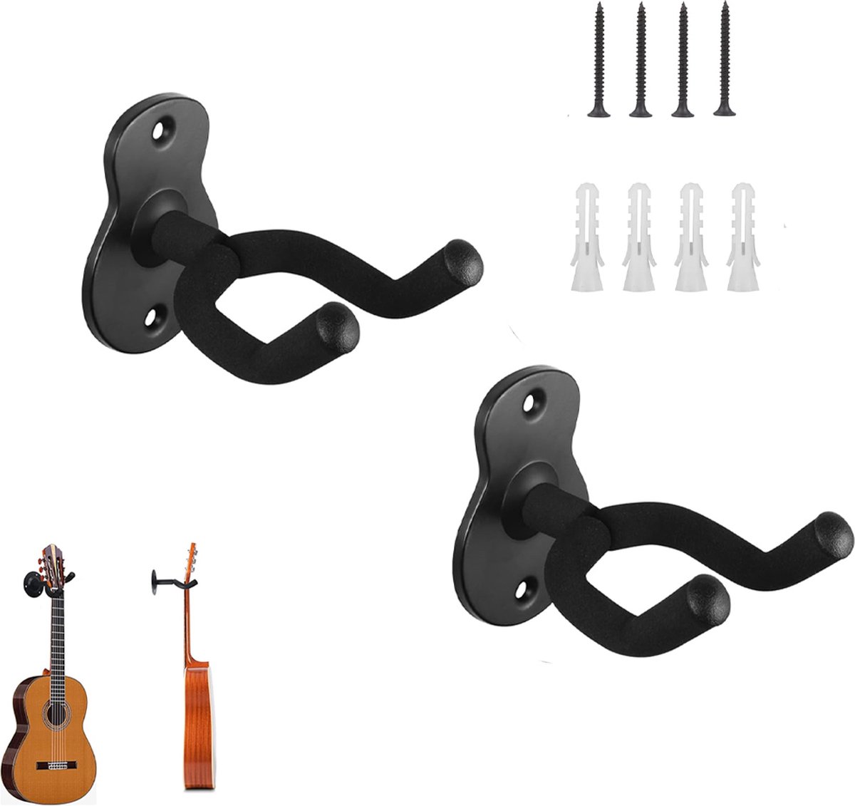 Guitar Wall Bracket - 2 Pieces - Guitar Hook - Wall Mount for Hanging Guitar - Guitar Holder - Guitar Hanger - Guitar Support - Wall Hook - Guitar Hook - Wall-Mounted Guitar Holder - Guitar Accessories - Wall Bracket - Hanger - Hook - Wall Support - Image 1