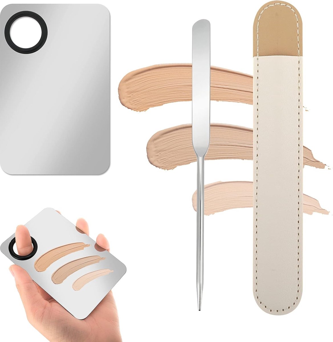 Professional Mixing Palette Set - Transparent Makeup Mixing Palette & Spatula - Makeup Palette - Makeup Mixing Palette - Cosmetic Mixing Palette - For Makeup, Nail Art - Silver - Image 1