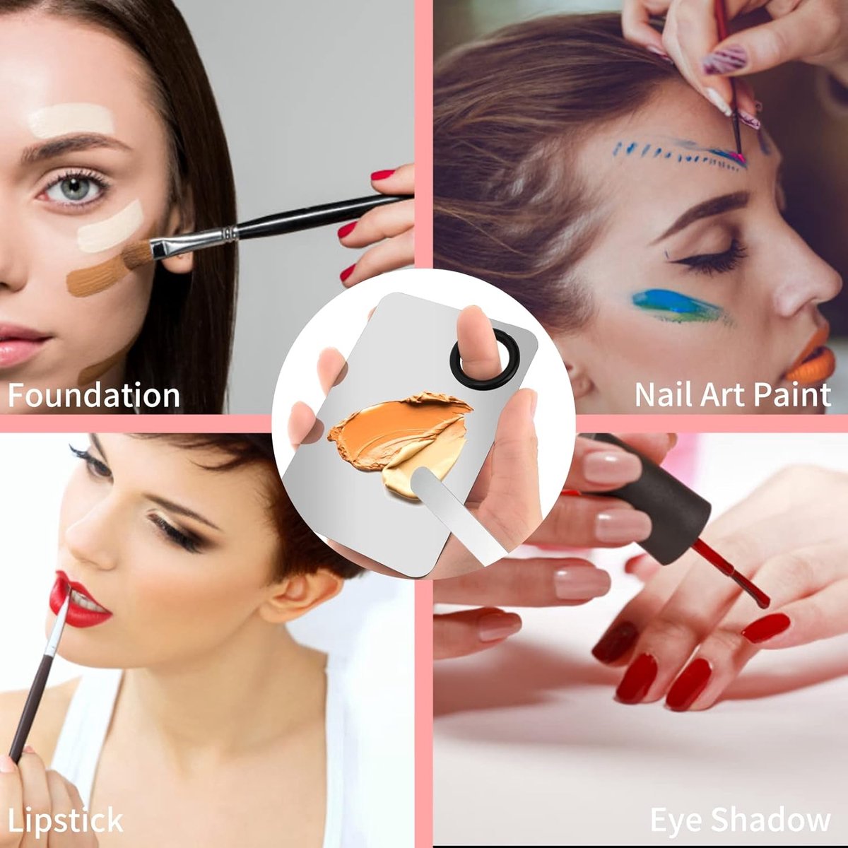 Professional Mixing Palette Set - Transparent Makeup Mixing Palette & Spatula - Makeup Palette - Makeup Mixing Palette - Cosmetic Mixing Palette - For Makeup, Nail Art - Silver - Image 3