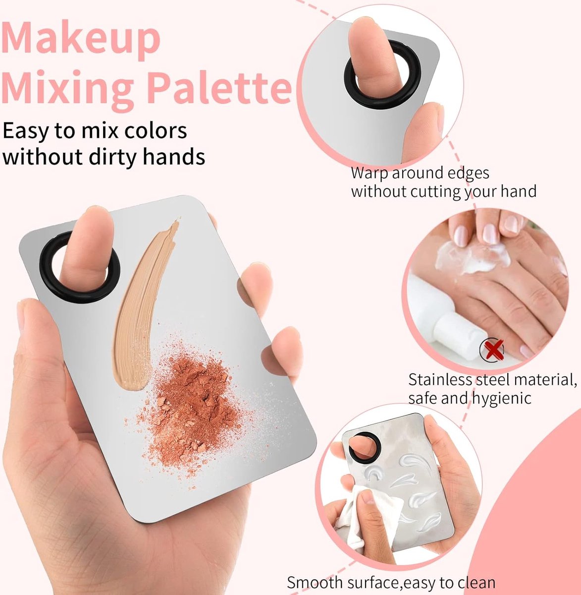 Professional Mixing Palette Set - Transparent Makeup Mixing Palette & Spatula - Makeup Palette - Makeup Mixing Palette - Cosmetic Mixing Palette - For Makeup, Nail Art - Silver - Image 4