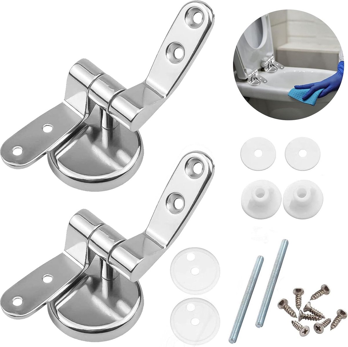 Toilet Seat Hinges Fittings - Mounting Set for Wooden, Resin, and MDF Toilet Seats - Image 1