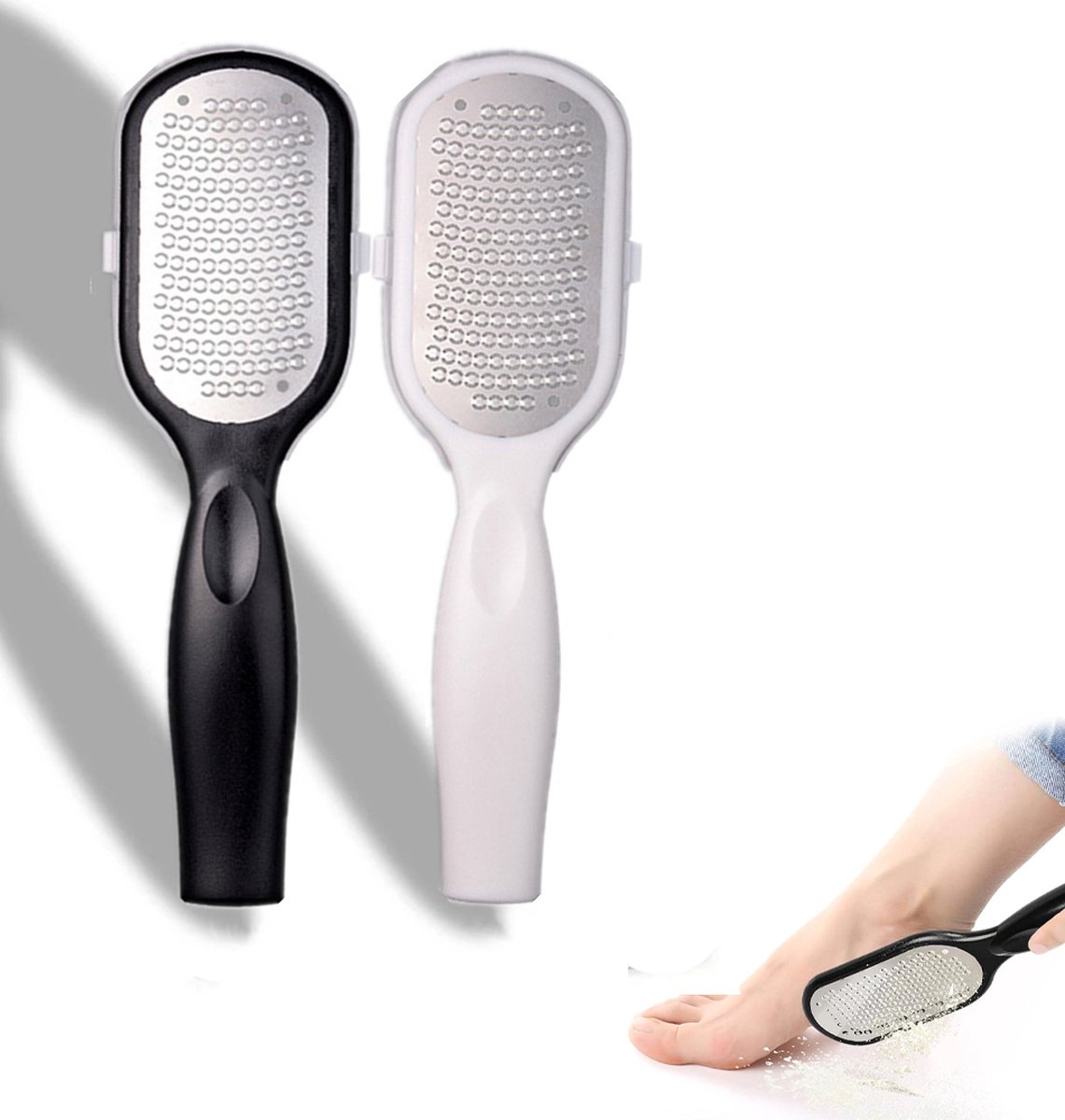 Professional Foot File - 2 Pieces - Callus File - Callus Rasp - Callus Shaver - Professional Callus Removers - Pedicure - Callus Rasp - Ergonomic Design - Stainless Steel - For Wet and Dry Use - Foot Care Callus - Callus Remover - Black and White - Image 1