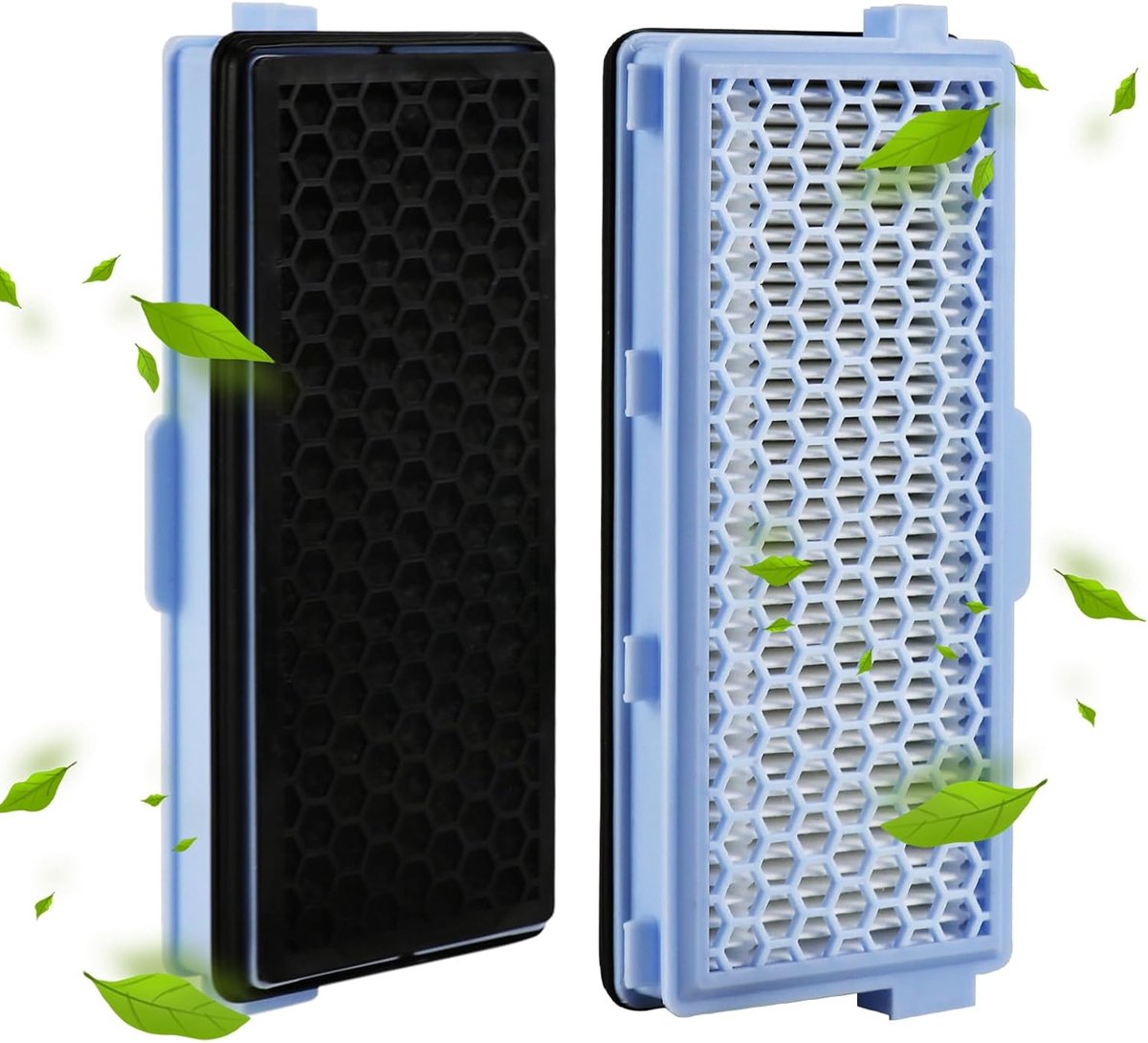 Active HEPA Filter Set 2 Pieces Suitable For Miele Classic Compact C1, Complete C2 & C3 - Replaceable - Vacuum Cleaner Parts - Vacuum Cleaner Filter - Impurity Filter - Blue - Image 1