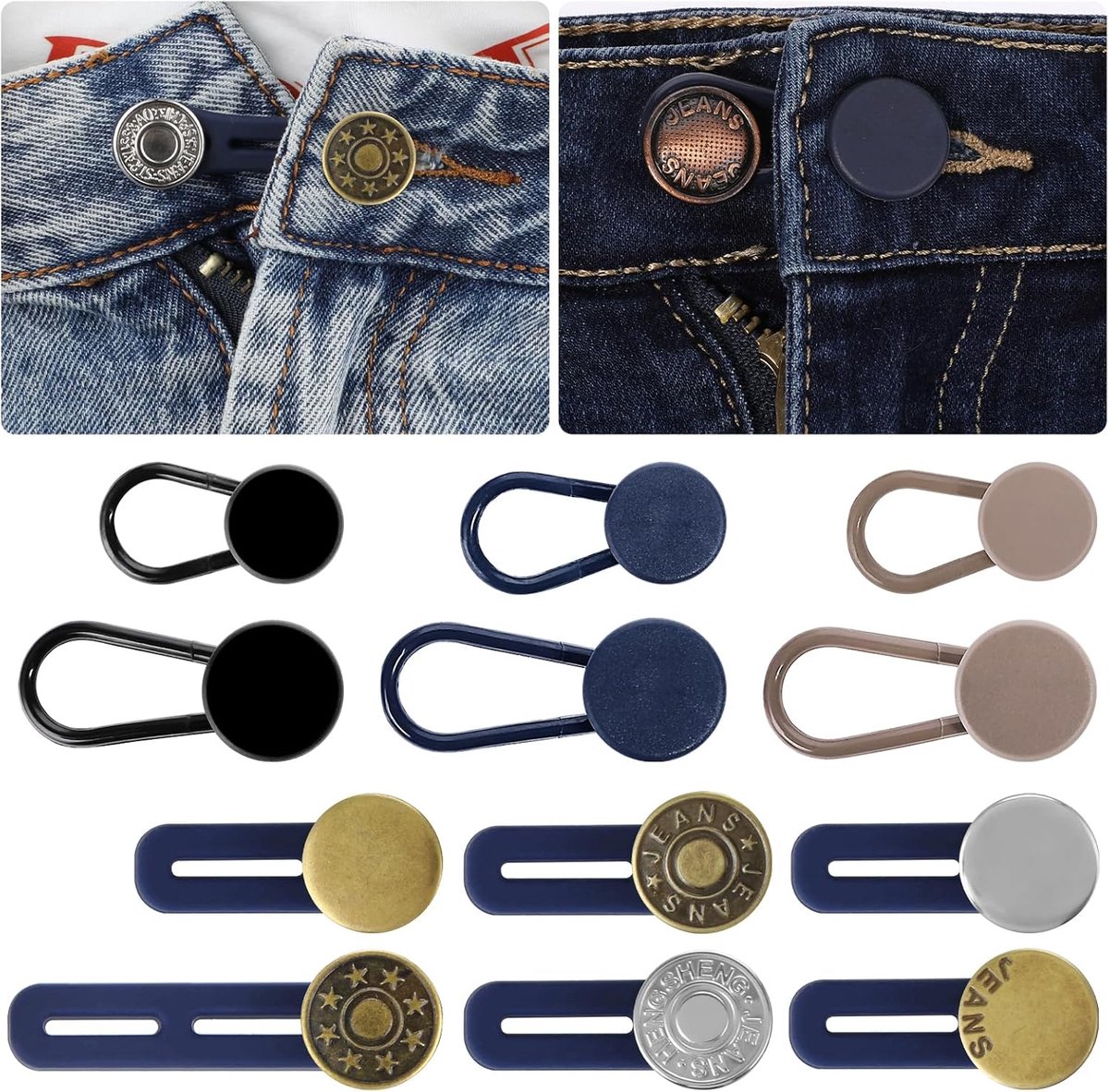 Buttonhole Extender - 12 Pieces - Trouser Expander - 15-17 MM - Silicone - Jeans Trouser Expander - Button Expander - Trouser Buttonhole Extender - Jeans Buttons - Trouser Elastic - Trouser Widening Button - Maternity Trouser Expander - Buttonhole Elastic - Image 1