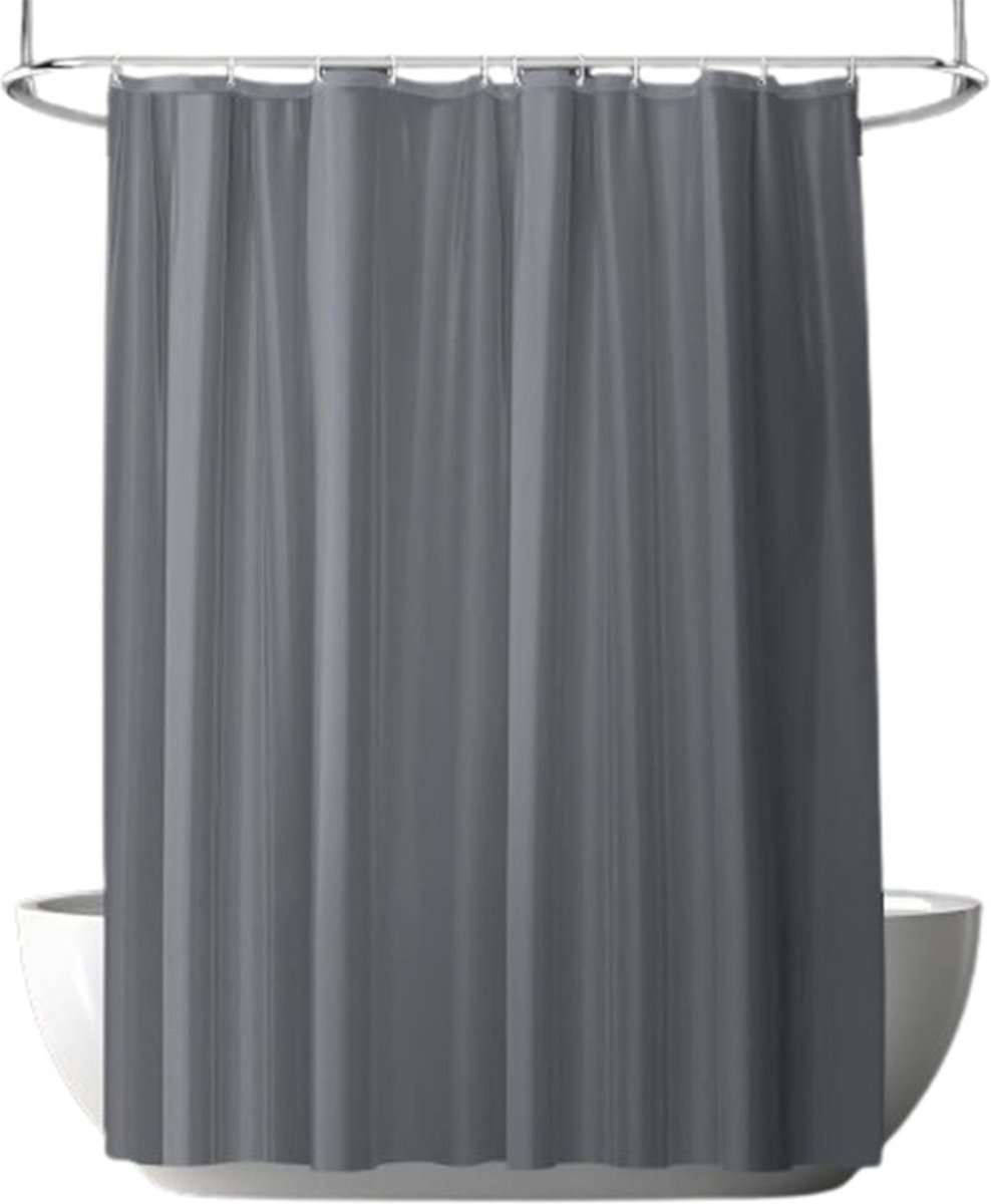 Anti-Mold Shower Curtain - Solid Color - Waterproof - Peva - Shower Curtain 180x200 Cm - Washable - Shower Curtain - Dark Grey - With 12 Shower Curtain Hooks - Image 1