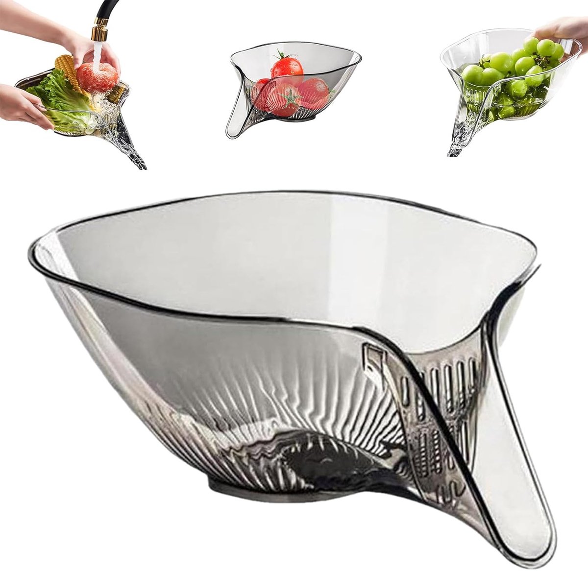Drain Basket - Sieve with Funnel - Draining Sieve - Kitchen Sieve - Drying Rack - Plastic - Draining Cooked Noodles - Multifunctional - For Washing Food, Vegetables and Fruit - For Kitchen Sink - Grey - Image 1