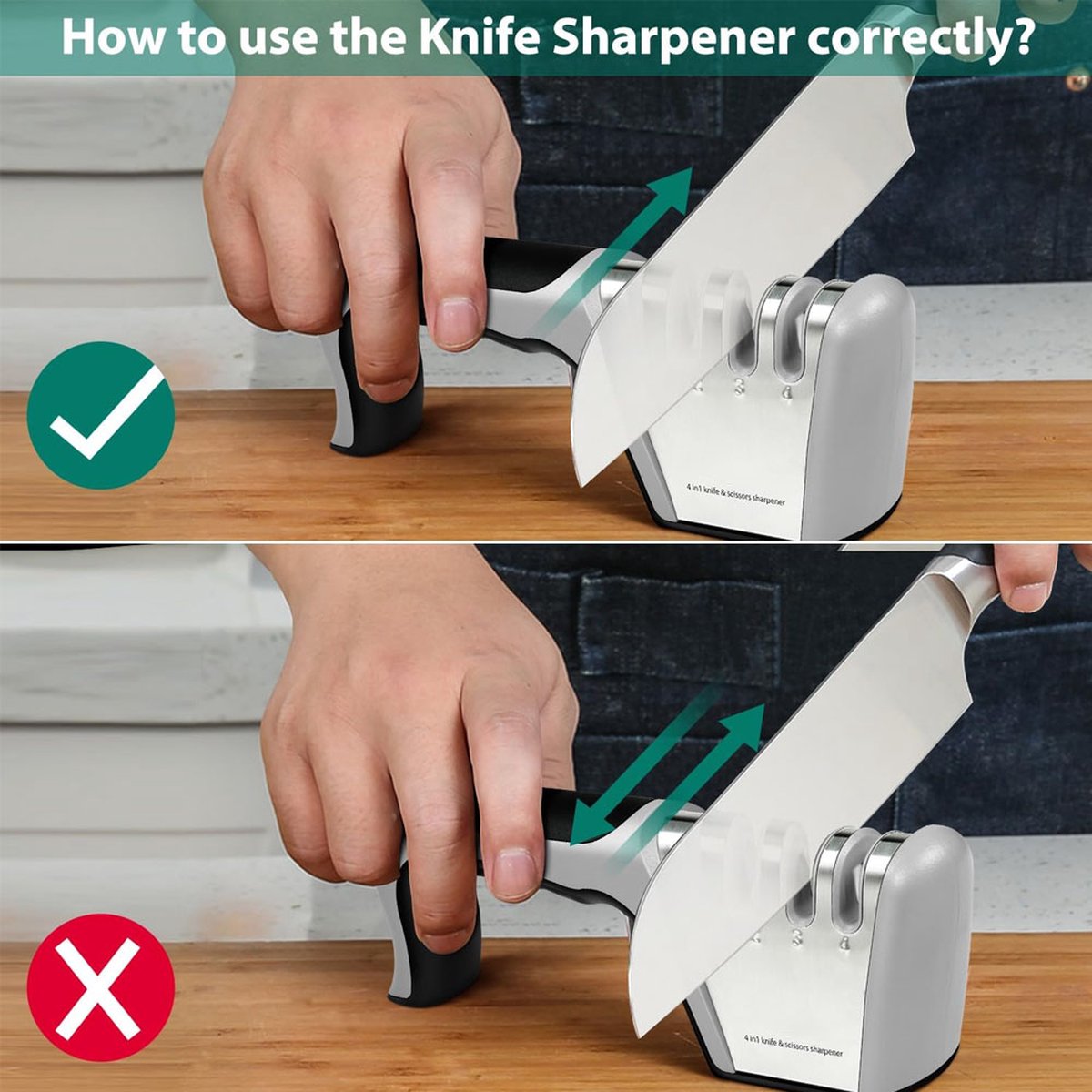 4-in-1 Knife Sharpener - Stainless Steel - Anti-Slip Knife Sharpener - Pull-through Sharpener - 4 Settings - With Anti-Slip Base - Sharpening Steel for Knives - Scissor Sharpener - Sharpening - For Polishing Knives, Scissors, and Other Knives - Image 2