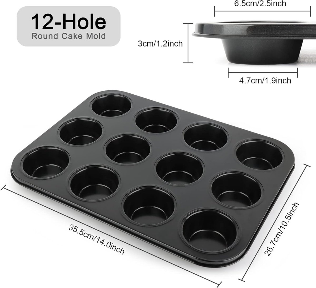 Muffin Pan - 12 Muffins - Cupcakes - Cupcake Molds - BPA Free - Non-Stick - Cooking & Baking - Reusable - Baking Pans - Oven Safe - Black - Image 5
