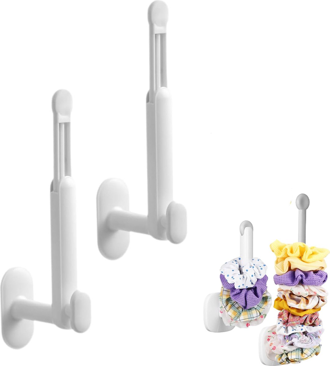 Towel Hook - 2 Pieces - Wall Hook - Coat Hook - Hanging Hook - Adjustable Hook - Hooks - Towel Hooks - Kitchen Roll Holder - No Drilling Required - Stainless Steel - Self-Adhesive - Tea Towel Hanger - For Kitchen/Bathroom/Garage/Office - White - Image 1