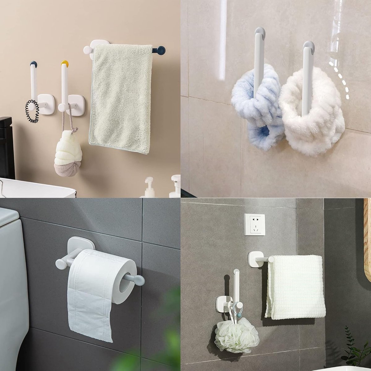 Towel Hook - 2 Pieces - Wall Hook - Coat Hook - Hanging Hook - Adjustable Hook - Hooks - Towel Hooks - Kitchen Roll Holder - No Drilling Required - Stainless Steel - Self-Adhesive - Tea Towel Hanger - For Kitchen/Bathroom/Garage/Office - White - Image 3