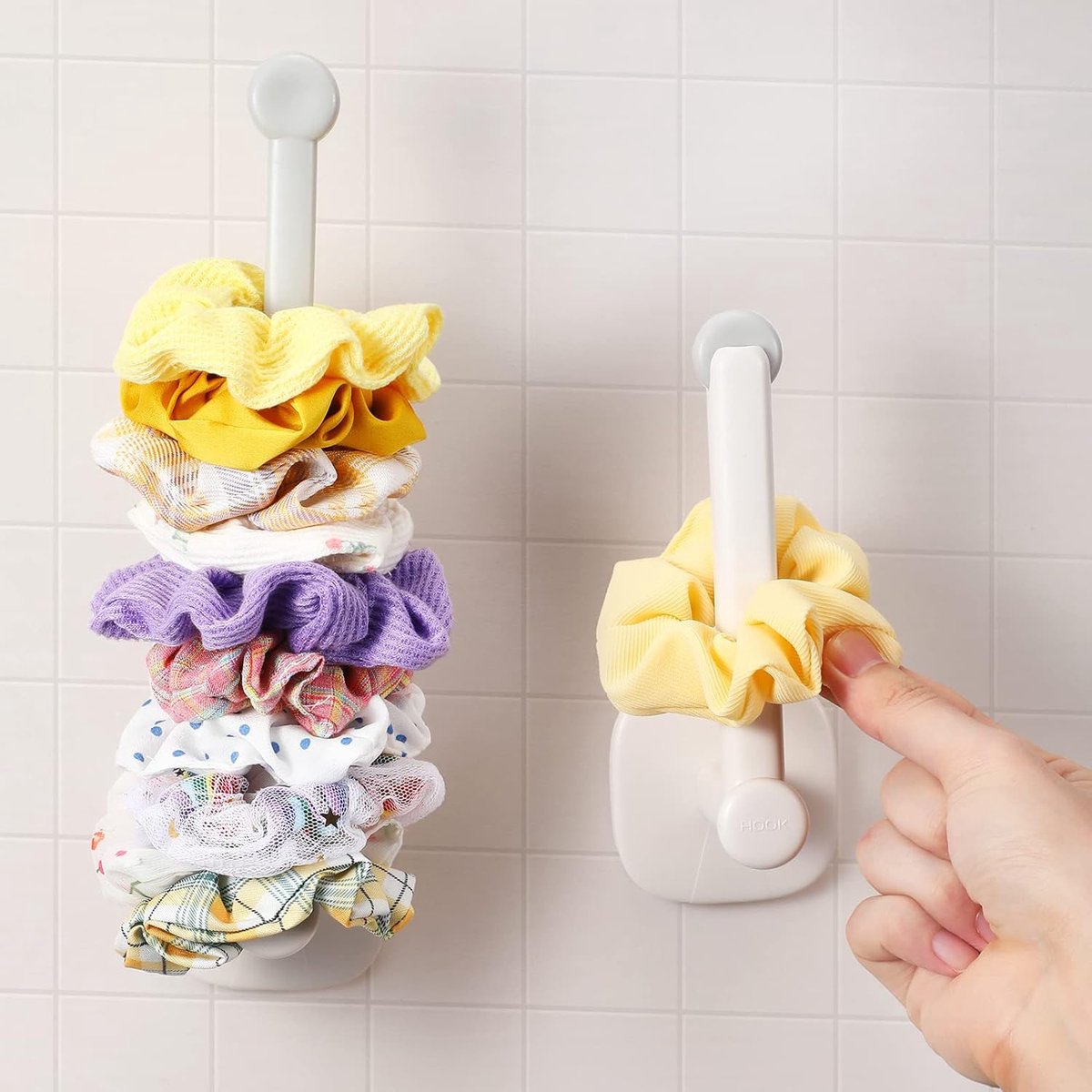 Towel Hook - 2 Pieces - Wall Hook - Coat Hook - Hanging Hook - Adjustable Hook - Hooks - Towel Hooks - Kitchen Roll Holder - No Drilling Required - Stainless Steel - Self-Adhesive - Tea Towel Hanger - For Kitchen/Bathroom/Garage/Office - White - Image 4