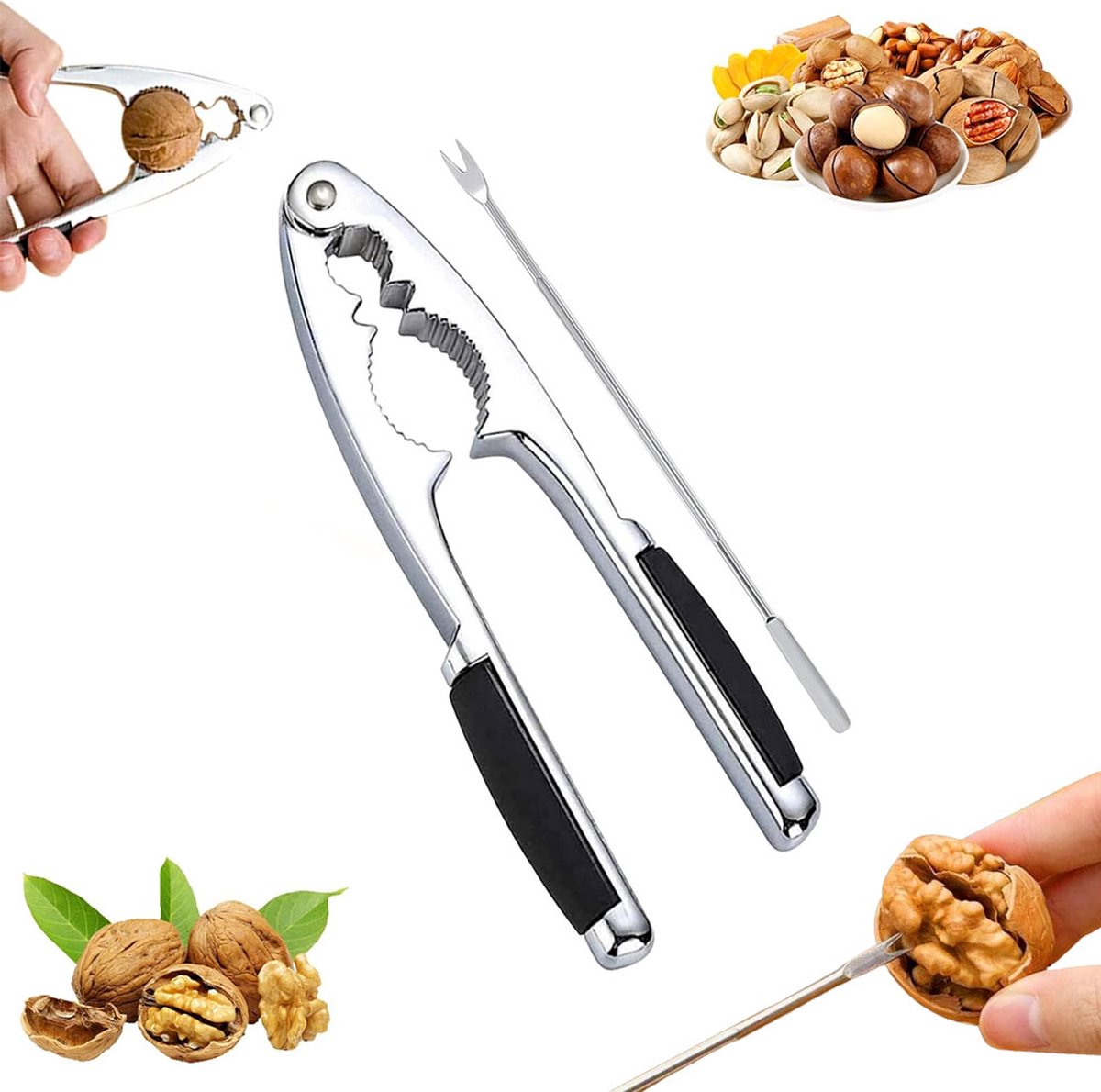 Nutcracker - Stainless Steel - Walnut / Nut Cracker - Walnut Cracker - Fork with Pulp Extractor - Pulp Extraction - Chestnut Clip - Nutcracker - Kitchen Utensils - Ideal for Walnuts, Hazelnuts, Chestnuts, Nuts and Other Dried Fruits - Image 1