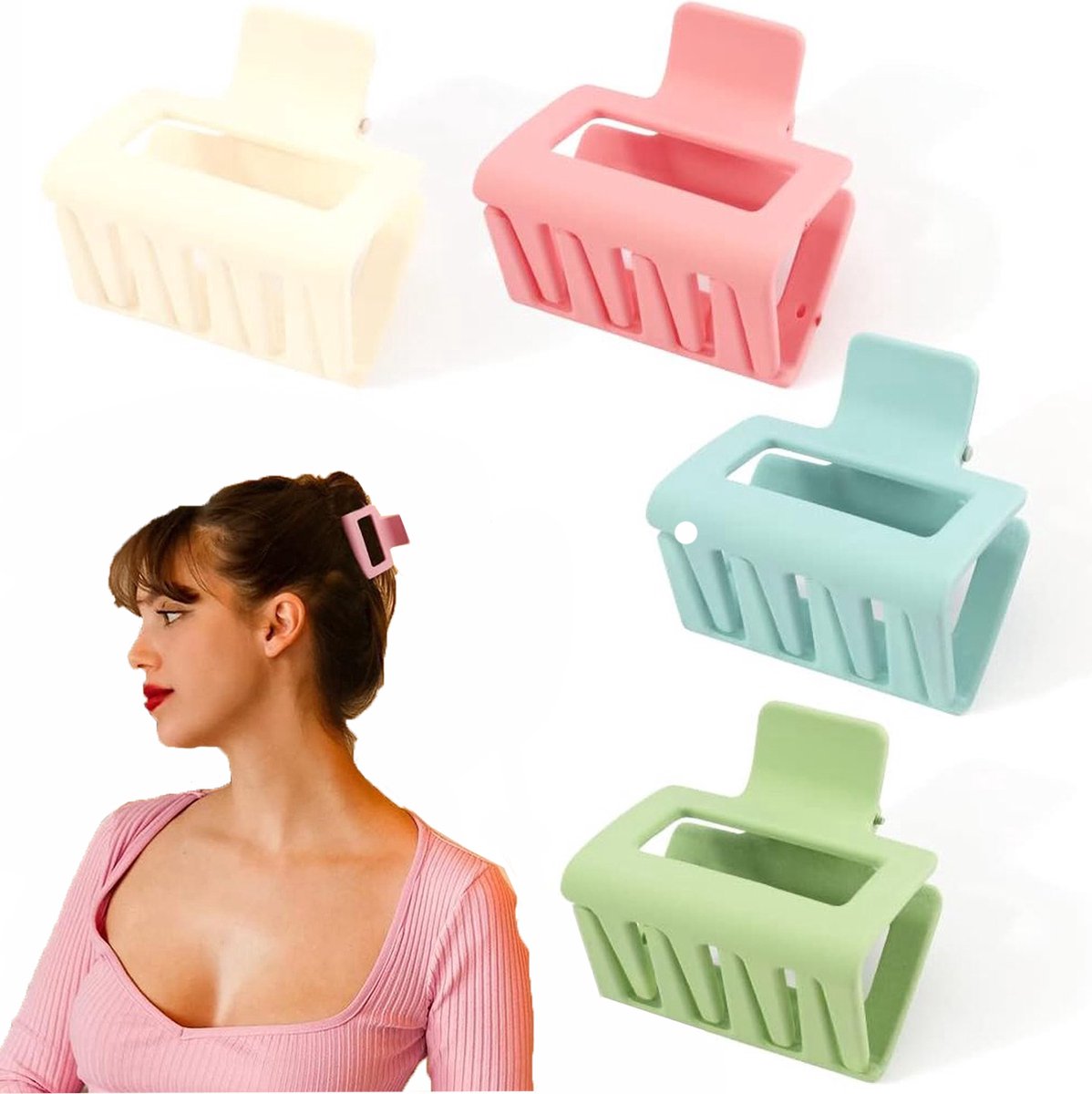 Hair Clips - Hair Clips - 4 Pieces - Hair Clip - Elegance & Refined - Anti-Tangle Hair Clips - Nude Colors - Matte - Square - Hair Claw - Hair Pin - Hair Clip for Women - Does Not Fall Off - Does Not Damage Hair - Gift for Woman - Image 1
