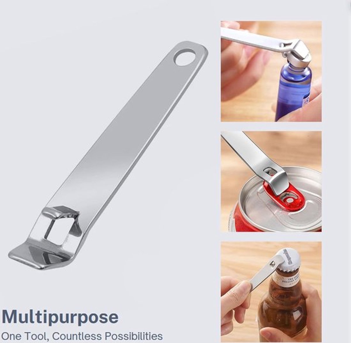 All-purpose opener - 4 pieces - Multifunctional opener - Jar opener - Bottle opener - Beer opener - Lid opener - Jar opener - Kitchen aid - Aids for the elderly - For oral liquids - Tool to remove caps from bottles and jars - Image 2