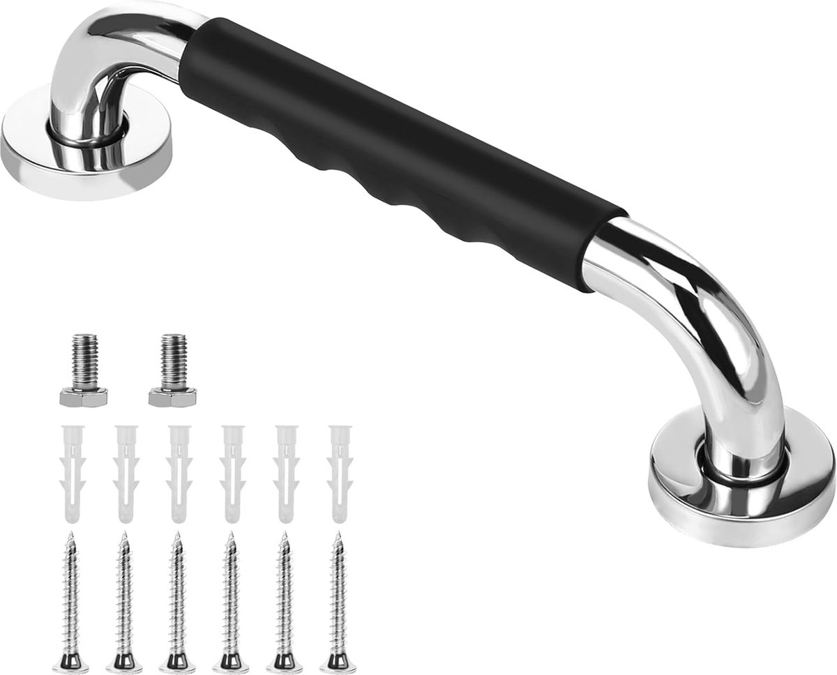 Wall Bracket - Extra Grip - Handle/Wall Grab Bar for Bathroom/Shower/Toilet - 30cm - Toilet Grab Bar - Bath Grab Bar - Shower Grab Bar - Non-Slip Grab Bar - Bathroom - Kitchen - Stairs - Kitchen Cabinet Handle - Furniture Hardware - Mounting Hardware Incl - Image 1