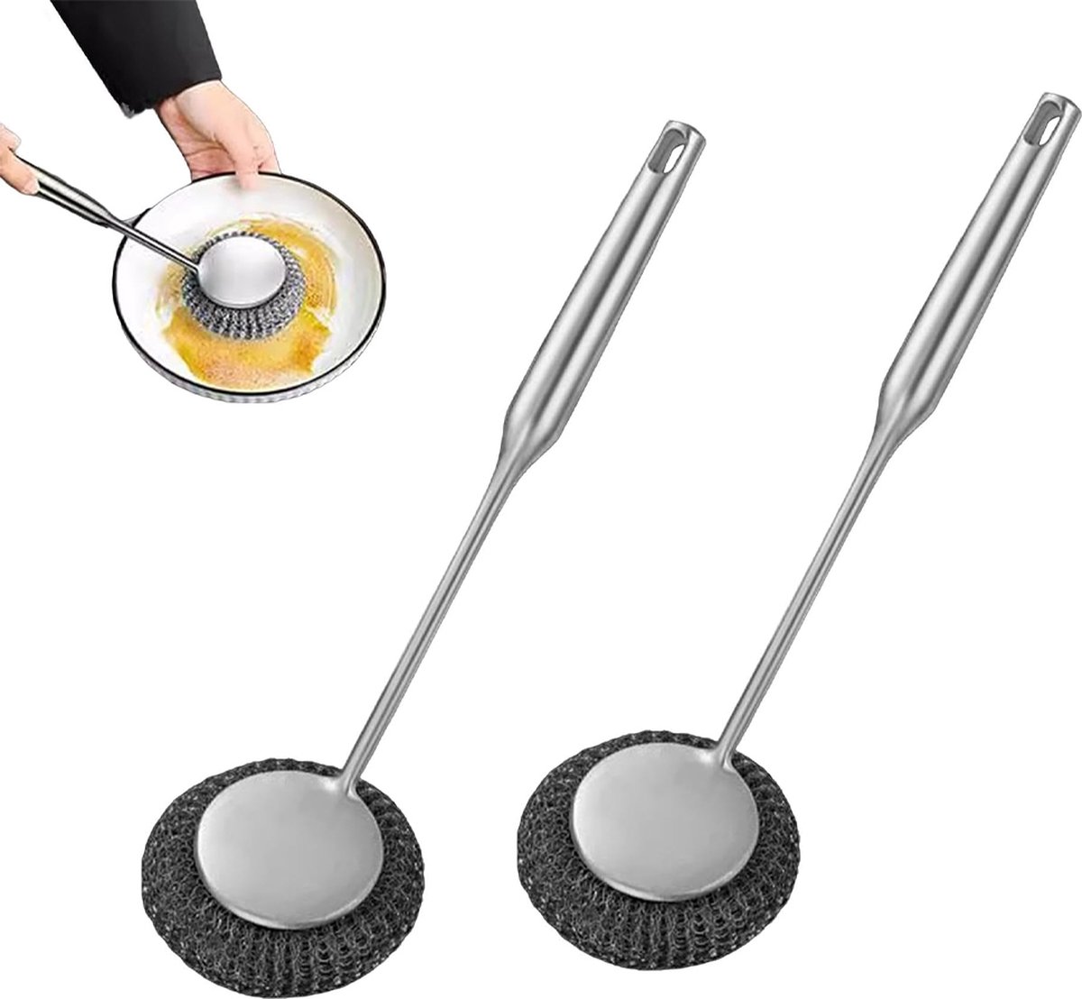 Dish Brush - 2 Pieces - Dish Brushes - Cleaning Brush with Handle - Household Products - Cleaning Products - Household Kitchen Accessories - Cleaning - Washing Up - 27 Cm - Black - Image 1