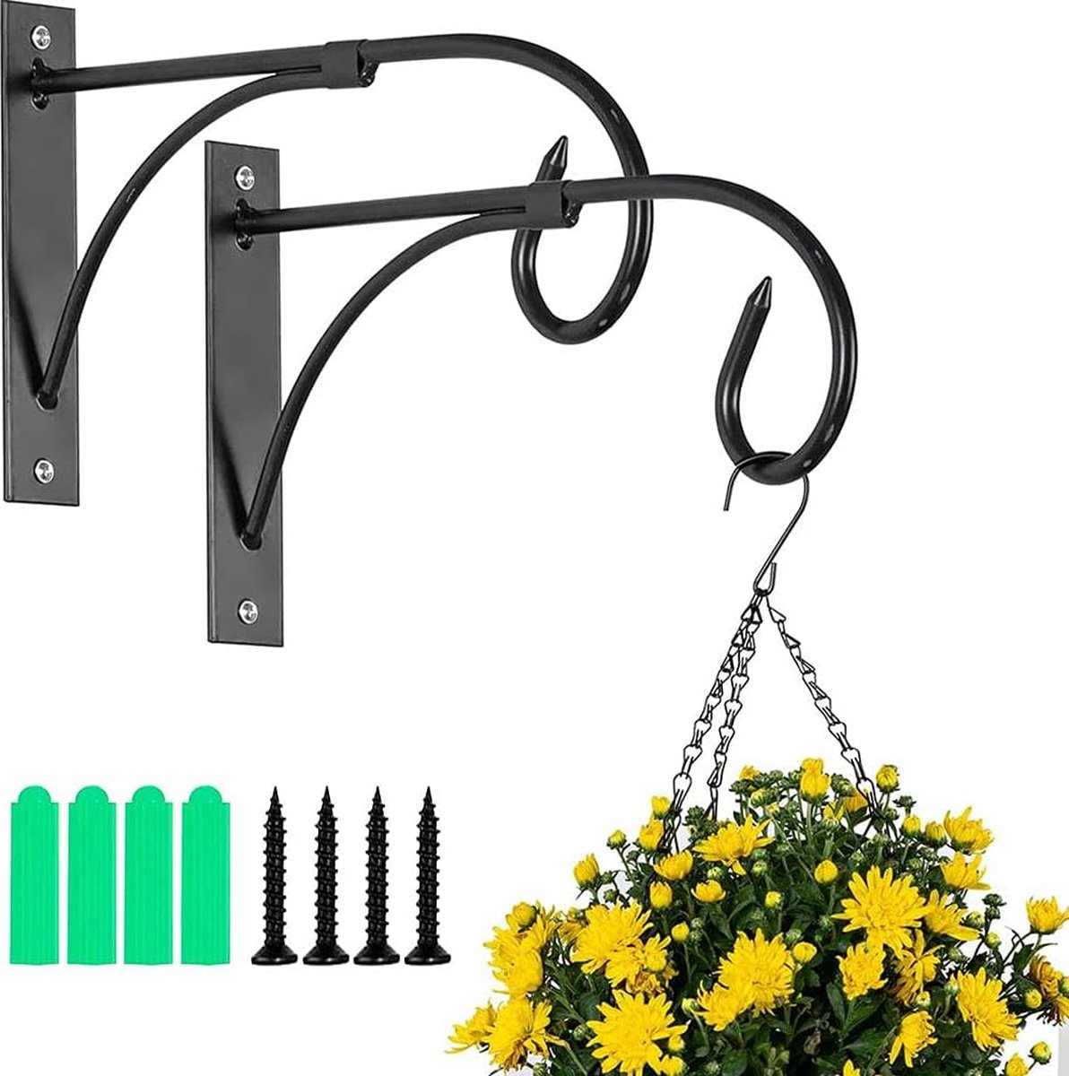 Set of 2 - Hanging Pot - Plant Hanger - Wall Hook - Flower Pot Hanging Hooks - Outdoor Balcony Accessories - Garden/Home Hanging Decoration - Hanging Basket Hook - Metal - Black - Image 1