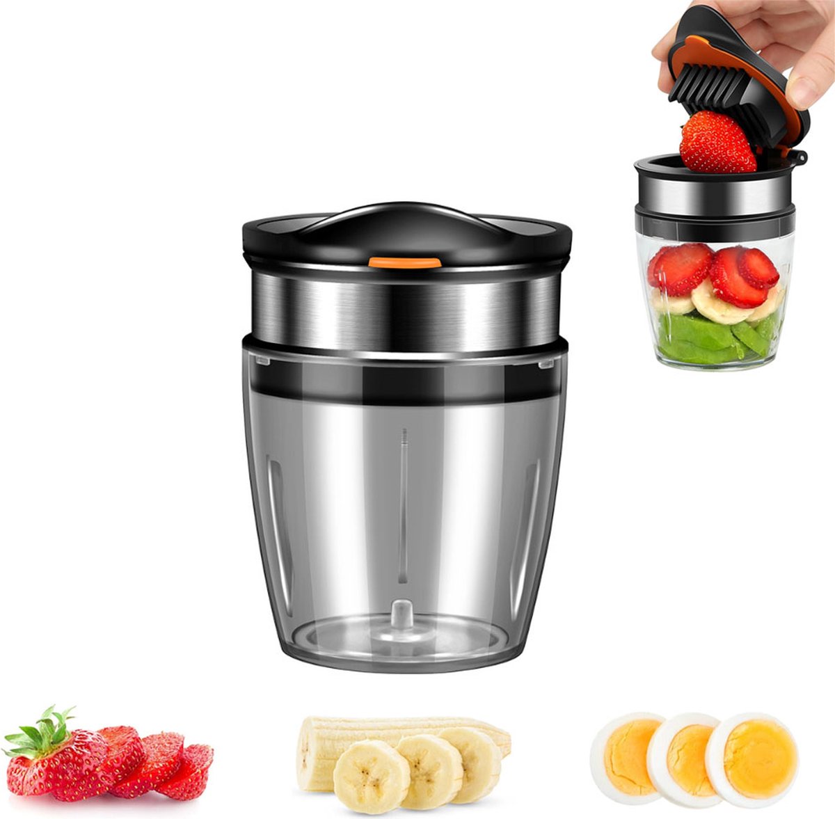 Fruit Slicer - Vegetable Slicer - Fruit Divider - Strawberry Slicer - Banana Slicer - Date Slicer - Egg Slicer - BPA-Free - Kitchen Slicer - Fruit Cutter - Fruit Chopper - Manual Chopper - Suitable for Strawberries/Bananas/Red Dates/Eggs - Image 1