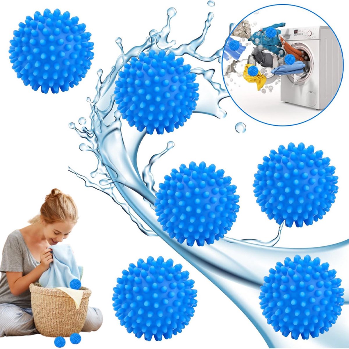 Dryer Balls - Set of 6 - Reusable - Clothes Dryer Balls - Dryer Balls - Laundry Balls - Dryerballs - Sustainable Laundry Drying - Energy Saving - Faster Drying - Anti-Crease - Laundry - Washing Machine - Blue - Image 1