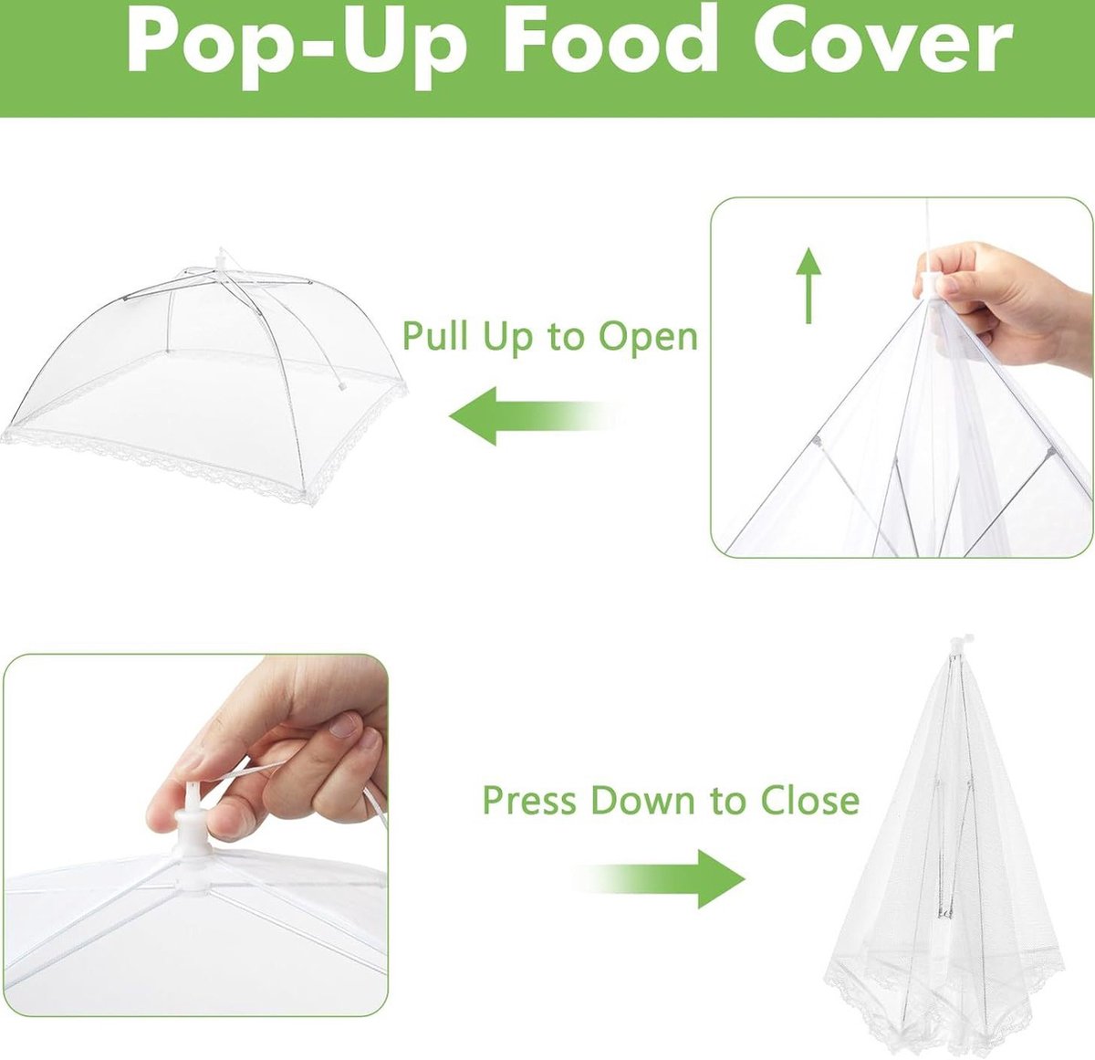 Fly Covers - Foldable Fly Covers 2 Pieces - Fly Cover - Flystopper - Foodcover - Pop Up Insect Net - Fly Covers/Insect Covers - For Barbecues, Picnics and Indoors - Protection Against Flies and Wasps - 35 x 35 x 22 cm - Image 2