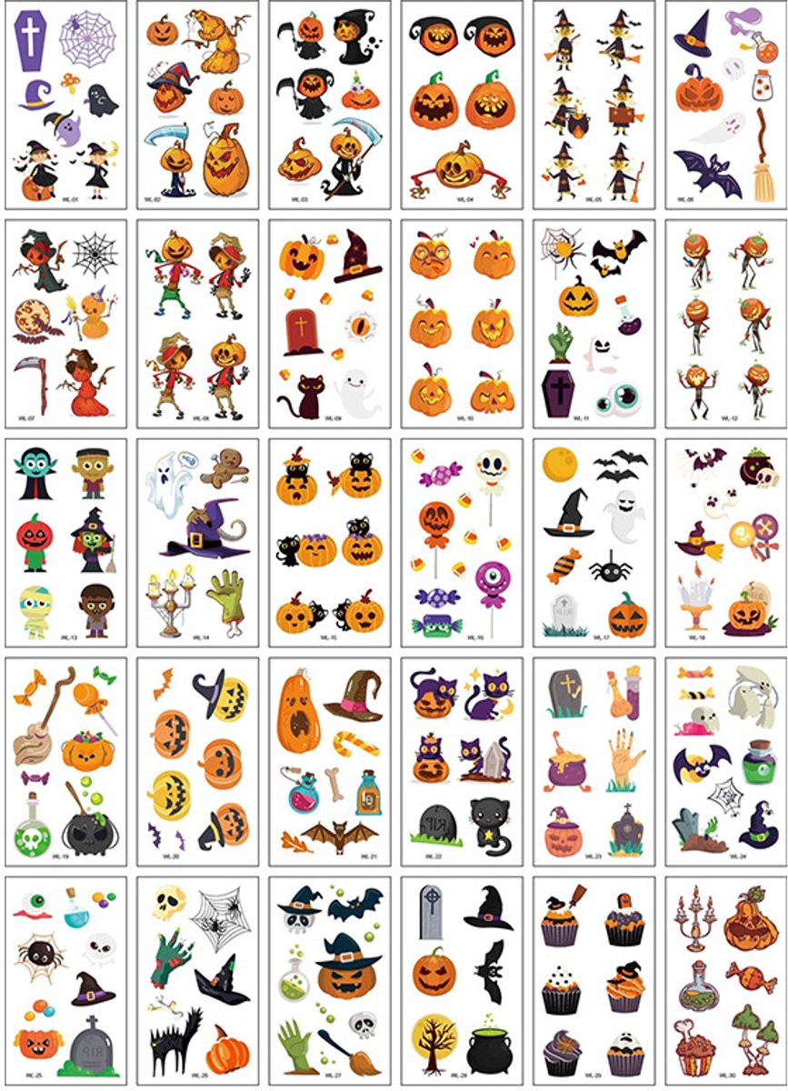 30 Sheets of Kids Halloween Tattoo Stickers - Halloween Decorations - Temporary Tattoo Stickers for Boys and Girls - Suitable for Halloween Candy - Party Bag Fillers - Halloween Stickers - Image 1