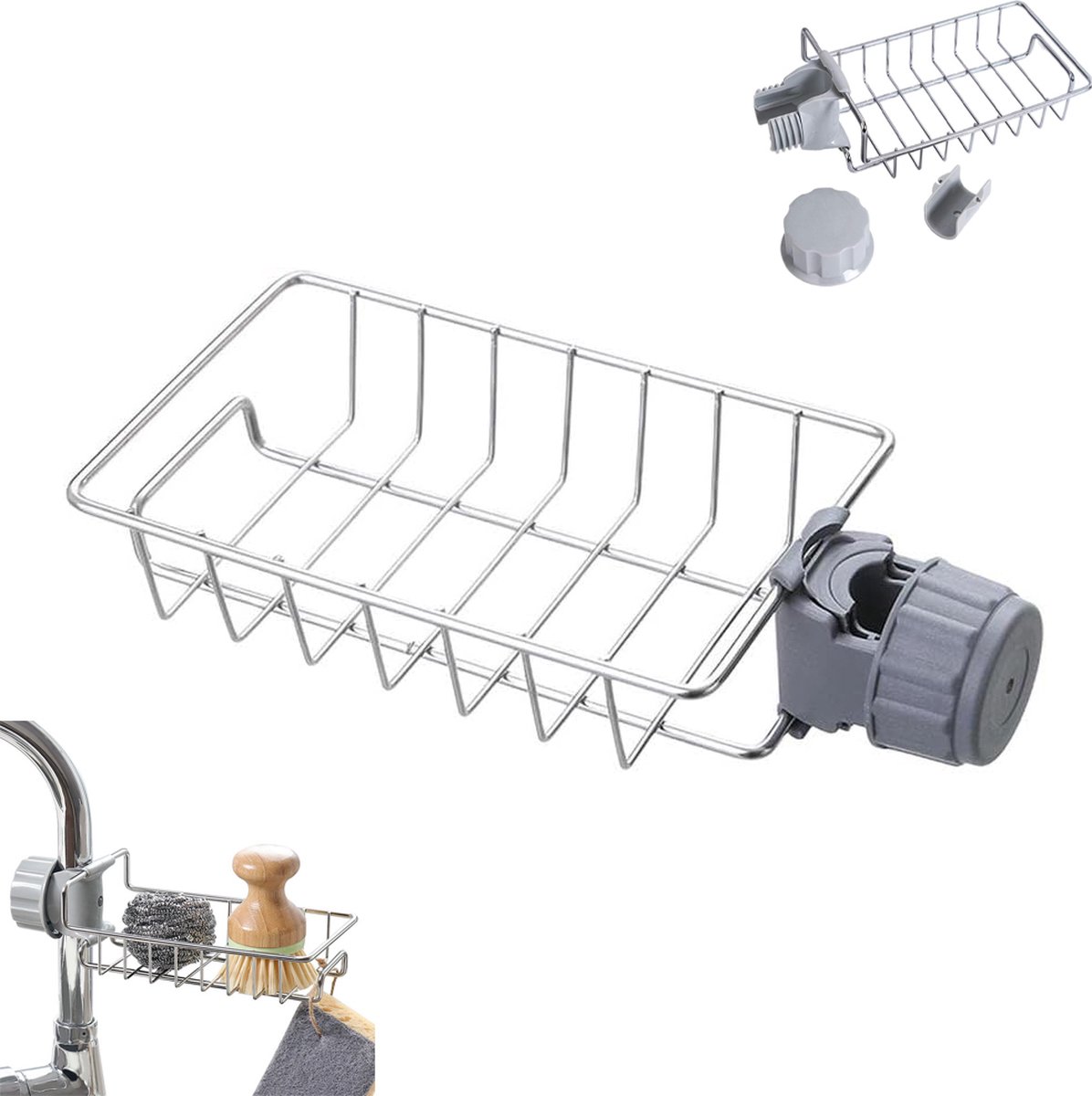 Sink Organizer - Countertop Organizer - Dishcloth Holder - Countertop Organizer - Kitchen Organizers - Storage and Organization - Dish Brush and Sponge Holder for Sink - Kitchen Faucet - Soap Holder - Drying Rack - Bathroom - Countertop Storage Rack - Sta - Image 1