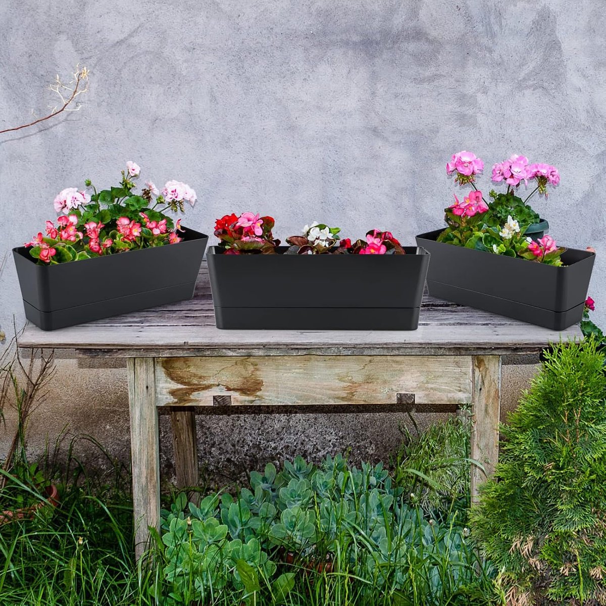 Flower pots - Balcony plant pot/flower pot - Railing/fence - Garden - rectangle - flower boxes - 3 pieces rectangular plant pots of 30 cm - rectangular plastic planters - balcony planters for planting succulents - Image 4