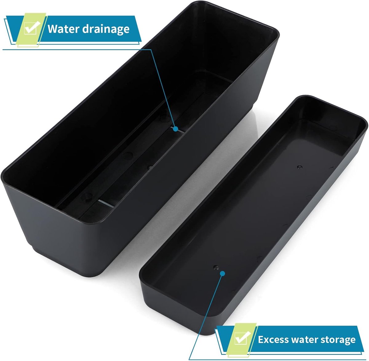Flower pots - Balcony plant pot/flower pot - Railing/fence - Garden - rectangle - flower boxes - 3 pieces rectangular plant pots of 30 cm - rectangular plastic planters - balcony planters for planting succulents - Image 5