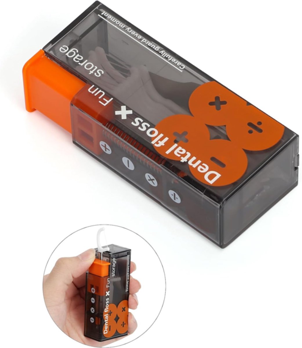 Dental Floss Dispenser Incl. 10x Dental Floss - Portable Floss Dispenser - Black/Orange - 1 Piece - Image 1