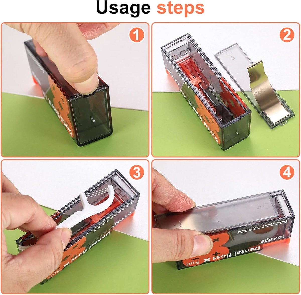 Dental Floss Dispenser Incl. 10x Dental Floss - Portable Floss Dispenser - Black/Orange - 1 Piece - Image 4