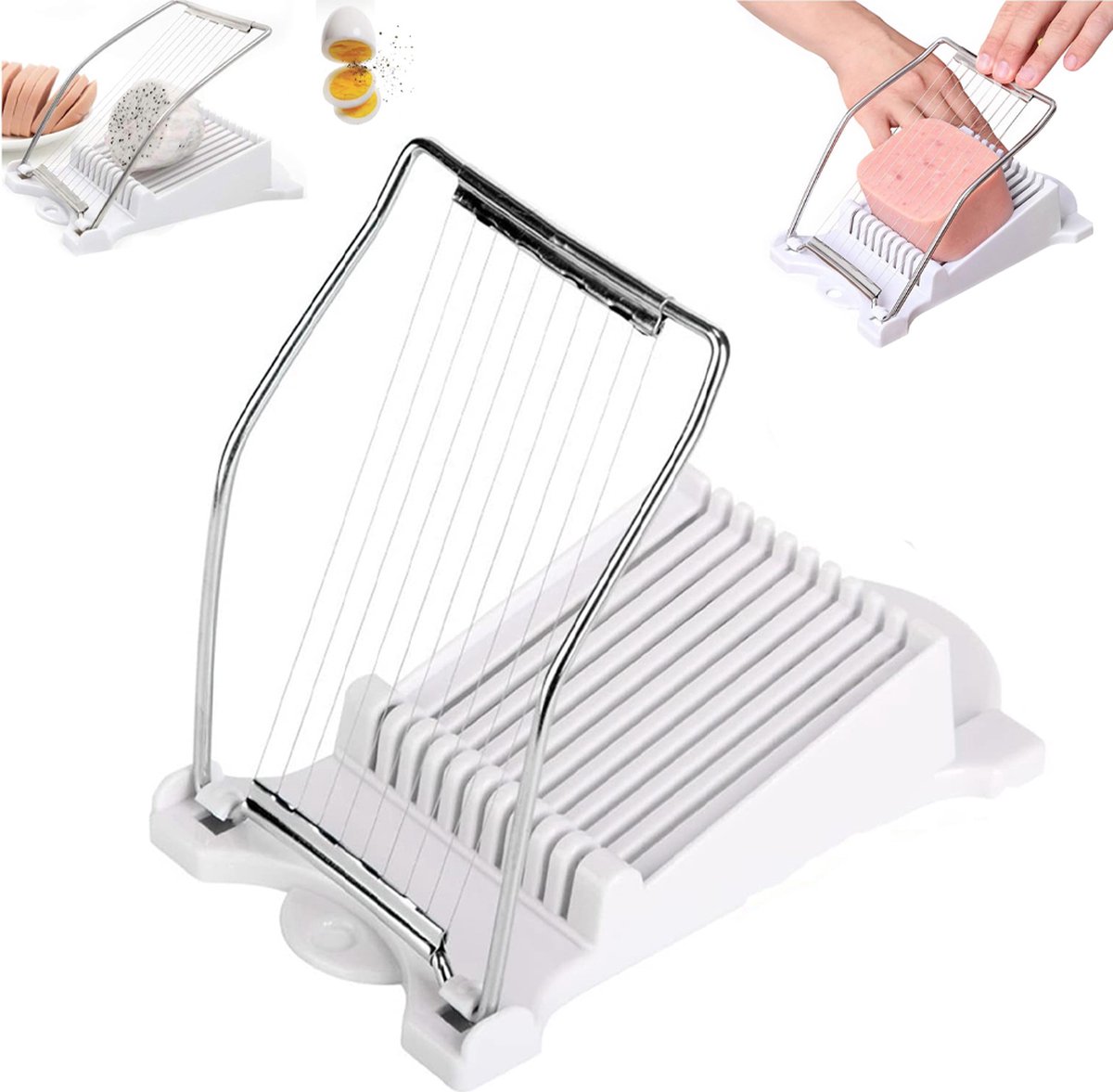 Cheese Slicer - Multipurpose Slicer Dicer - Vegetable Cutter - Multifunctional Chaf - Stainless Steel - Kitchen Utensils - Kitchen Accessories - Cheese Slicer for Young Cheese - For Cheese/Ham/Root Vegetables/Hot Dogs - White - Image 1
