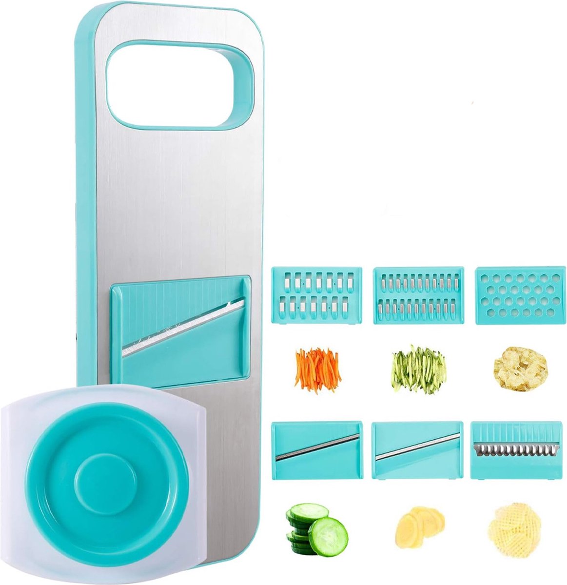 Vegetable Slicer - 8-Piece - Vegetable Chopper - Kitchen Slicer - All-purpose Slicer - Onion Slicer - Grater - Plastic - Manual - Easy to Clean - Effective - Time-Saving - Simple - Multifunctional - Blue - Image 1