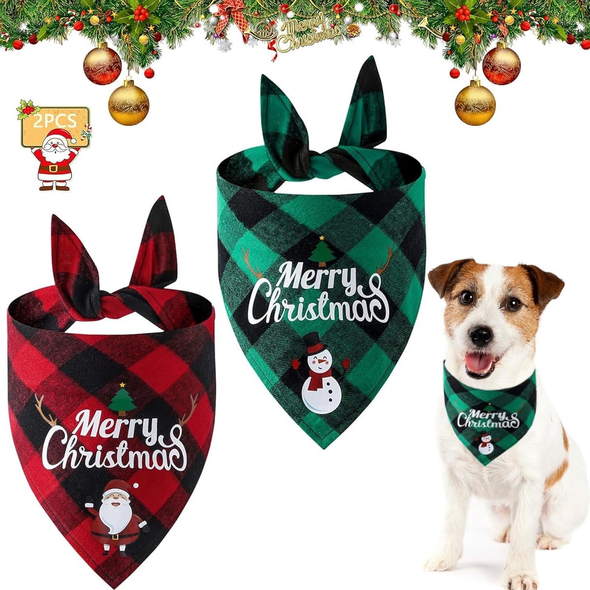 Christmas Dog Bandana - Neck Scarf For Your Pet Bandana Dog Dog Cat - Triangular Cloth - For Small, Medium And Large Puppies - Adjustable Bandana - Red/Green - Image 1