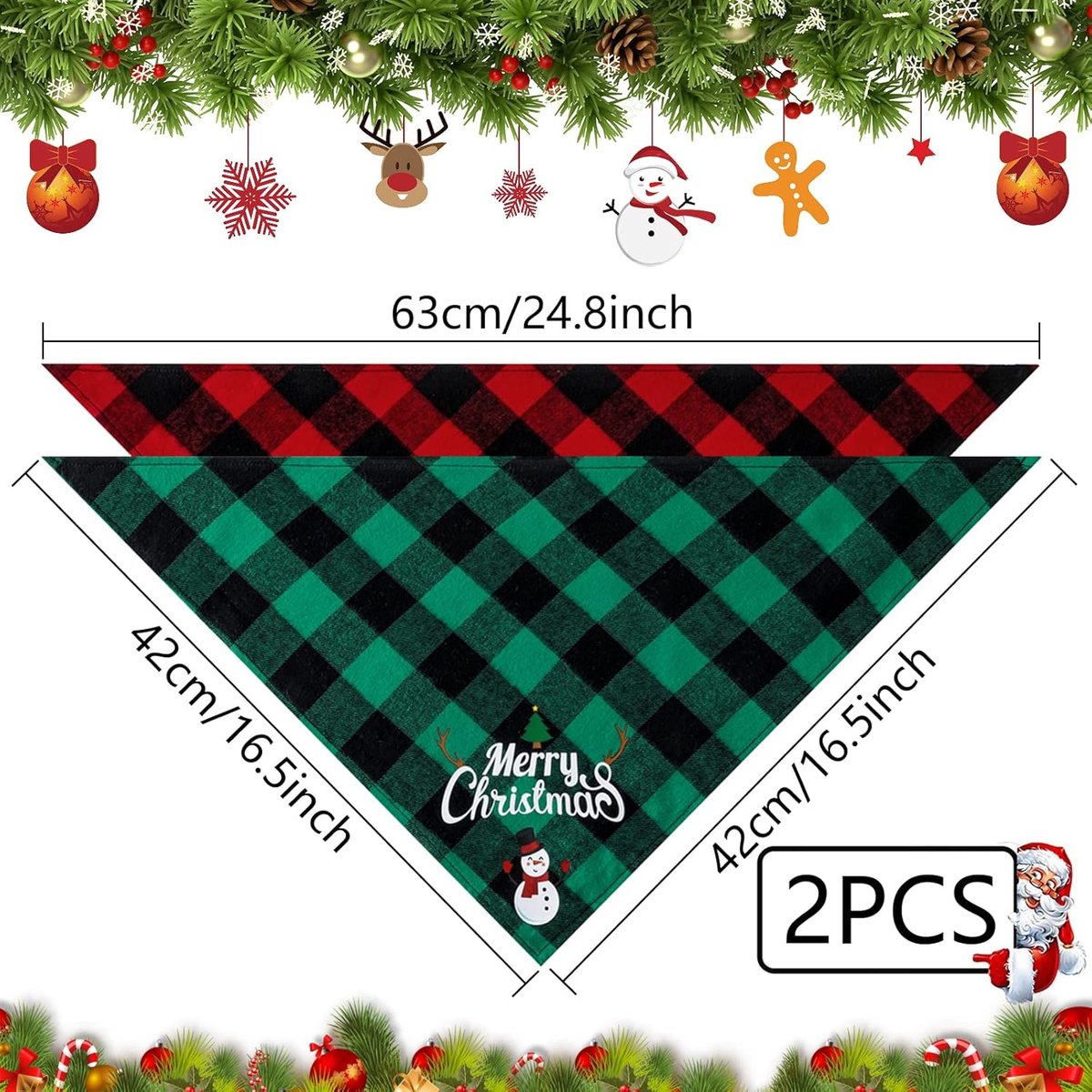 Christmas Dog Bandana - Neck Scarf For Your Pet Bandana Dog Dog Cat - Triangular Cloth - For Small, Medium And Large Puppies - Adjustable Bandana - Red/Green - Image 3
