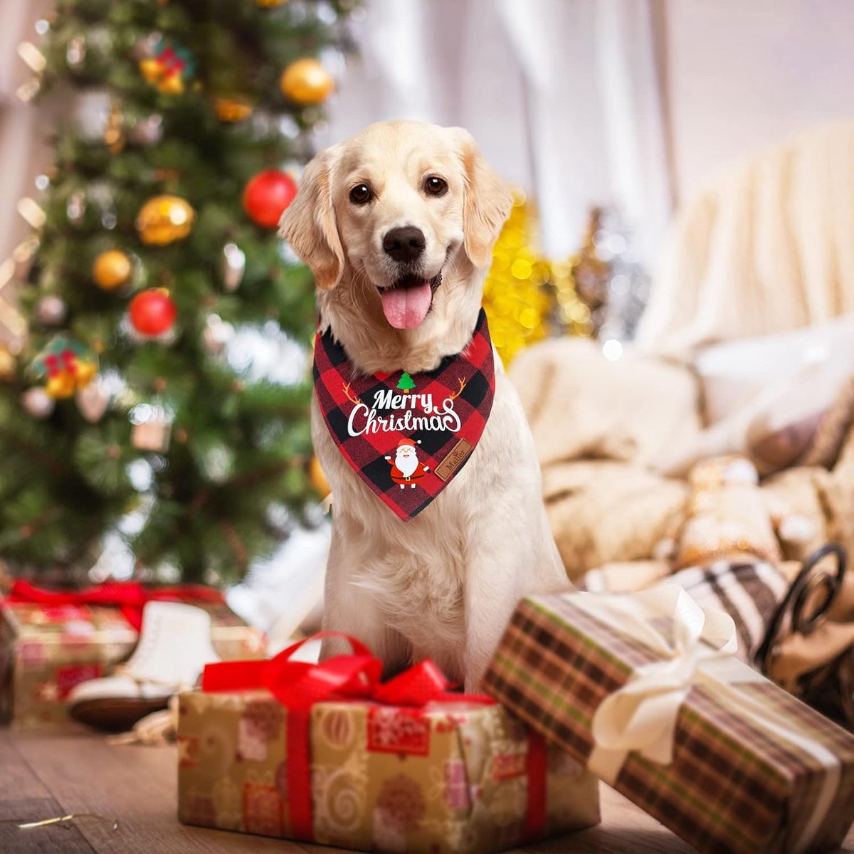 Christmas Dog Bandana - Neck Scarf For Your Pet Bandana Dog Dog Cat - Triangular Cloth - For Small, Medium And Large Puppies - Adjustable Bandana - Red/Green - Image 4