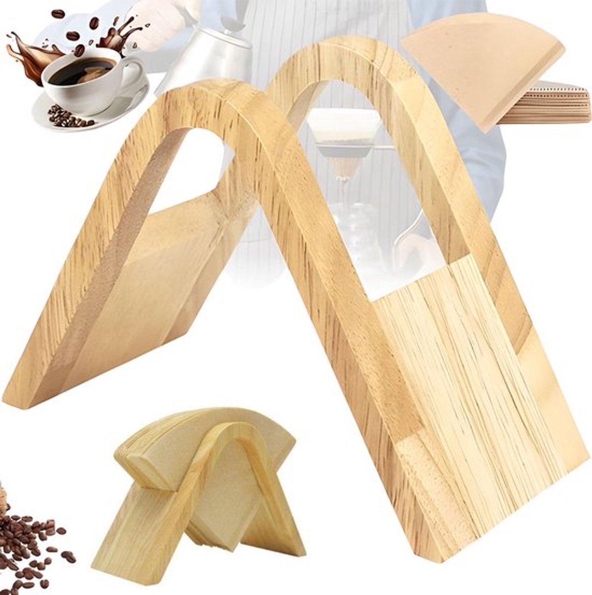 Wooden Coffee Filter Holder - Filter Coffee - Coffee Filter Holder - Filter Bag Holder - Suitable for All Filters - Espresso - Barista - Coffee Making - Barista Essentials - Enjoy Delicious Coffee - For Home, Office, Cafe, Hotel, etc. - Image 1