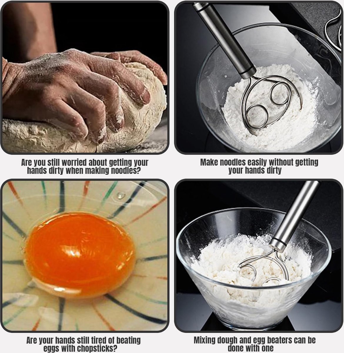 Dough Beater - 2 Pieces - Dough Whisk - Mixing and Beating - Danish Whisk - Dough Mixer - Spiral Whisk - Beating Dough - Egg Beater - Double Ring - Kitchen Utensils - For Baking in the Kitchen - Manual Dough Mixing - Bread Cake Making - Stainless Steel - - Image 2