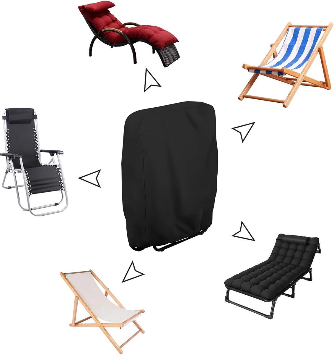 Weatherproof Protective Cover for Sun Lounger - Waterproof Chair Cover - Garden Chair Cover - Cover for Folding Chairs - Garden Furniture Cover - Protective Cover for Sun Loungers - 71x20/34x110cm - Cover for Sun Lounger - Black - With Carrying Bag - For - Image 5