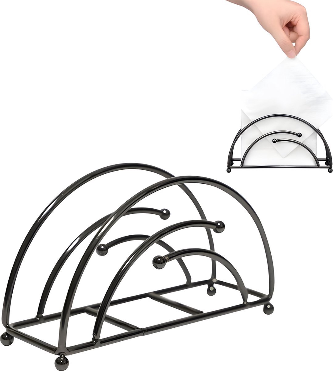 Napkin Holder - Napkin Holder - Vertical Napkin Holder - Metal - 17x5.5x9.5cm - Prevents Getting Wet - Half Circle - Napkin Accessories - Home Decor - Glossy Black - Suitable For Coffee Shops, Living Rooms, Hotels, Restaurants - Durable - Image 1