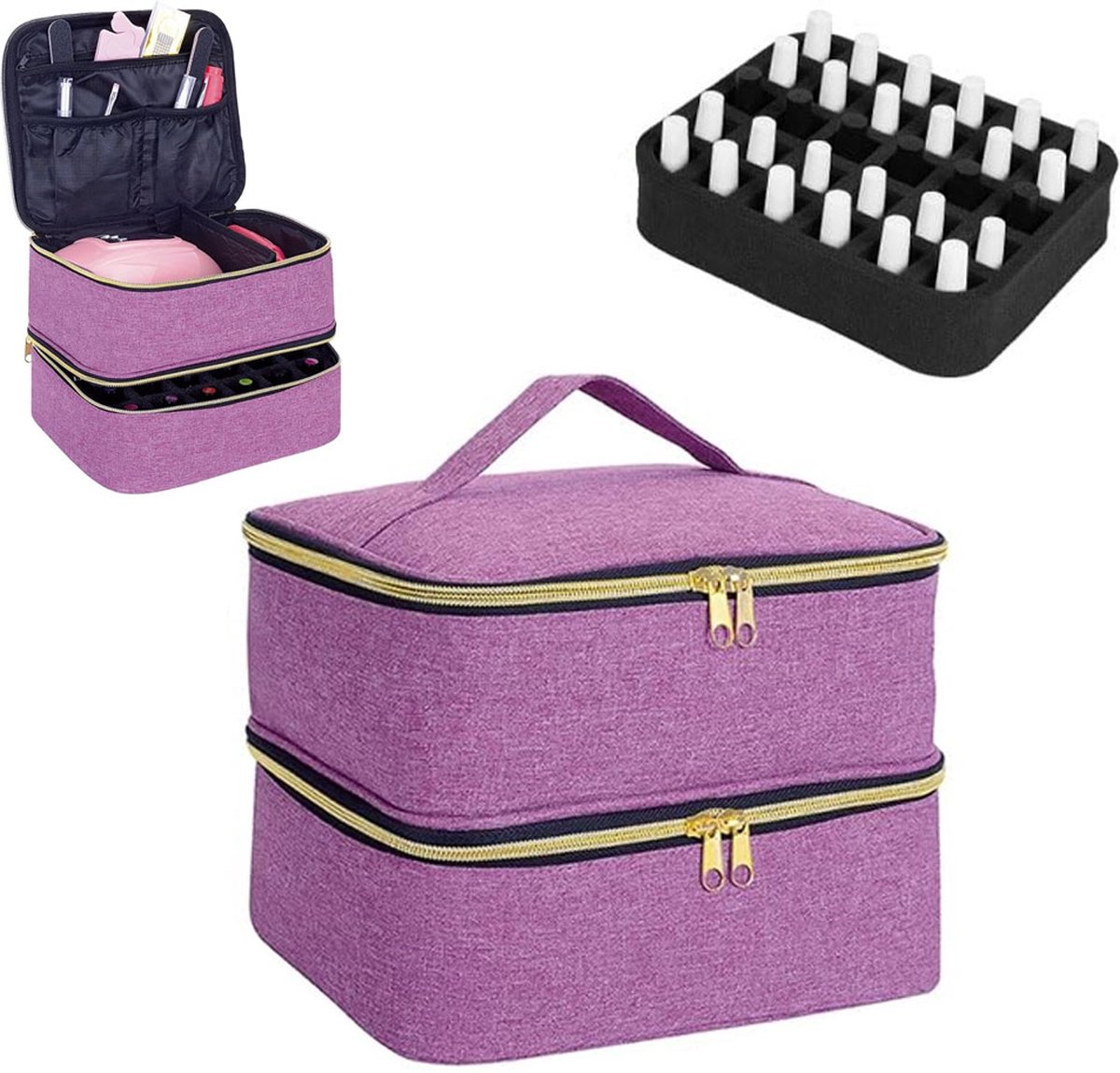 Nail Polish Case Organizer - Nail Case Bag - Nail Technician Bag - Nail Polish Carrying Case - UV Gel Polish Lamp Storage - Beauty Case - Suitable for 30 Bottles - Nail Art Storage - Nail Art - With Removable Dividers - For All Nail Polish Supplies - Purp - Image 1