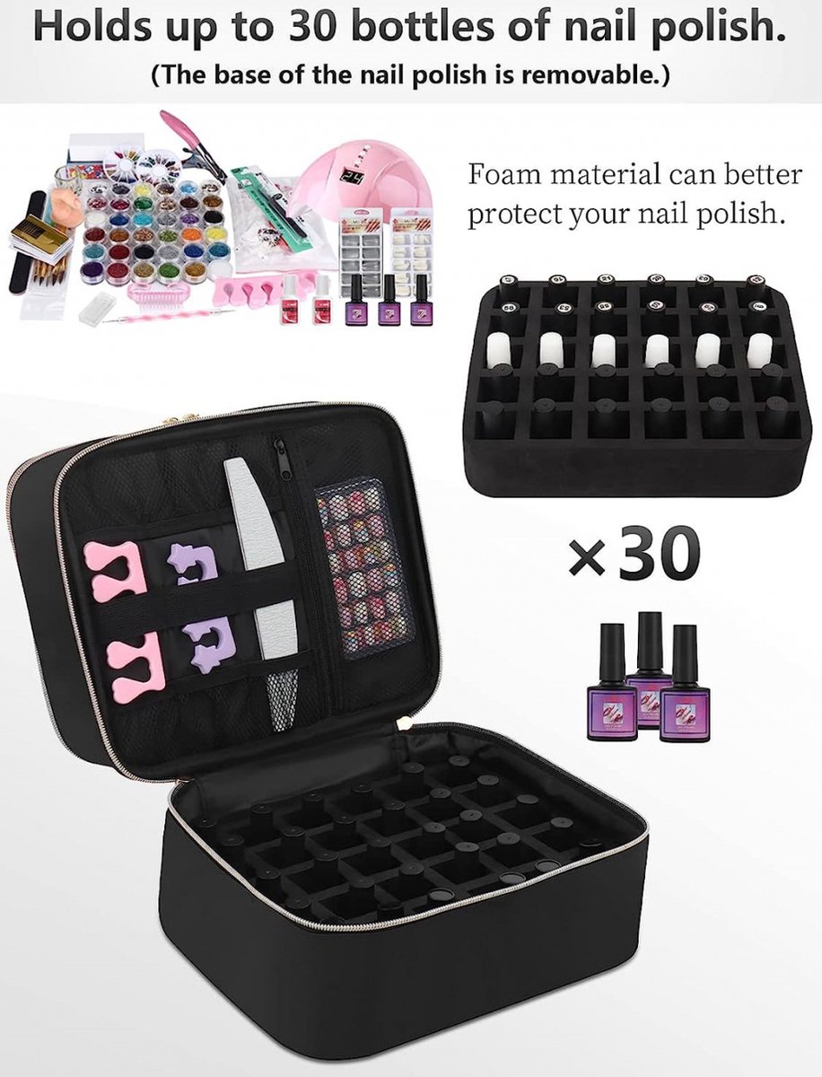 Nail Polish Case Organizer - Nail Case Bag - Nail Technician Bag - Nail Polish Carrying Case - UV Gel Polish Lamp Storage - Beauty Case - Suitable for 30 Bottles - Nail Art Storage - Nail Art - With Removable Dividers - For All Nail Polish Supplies - Purp - Image 4