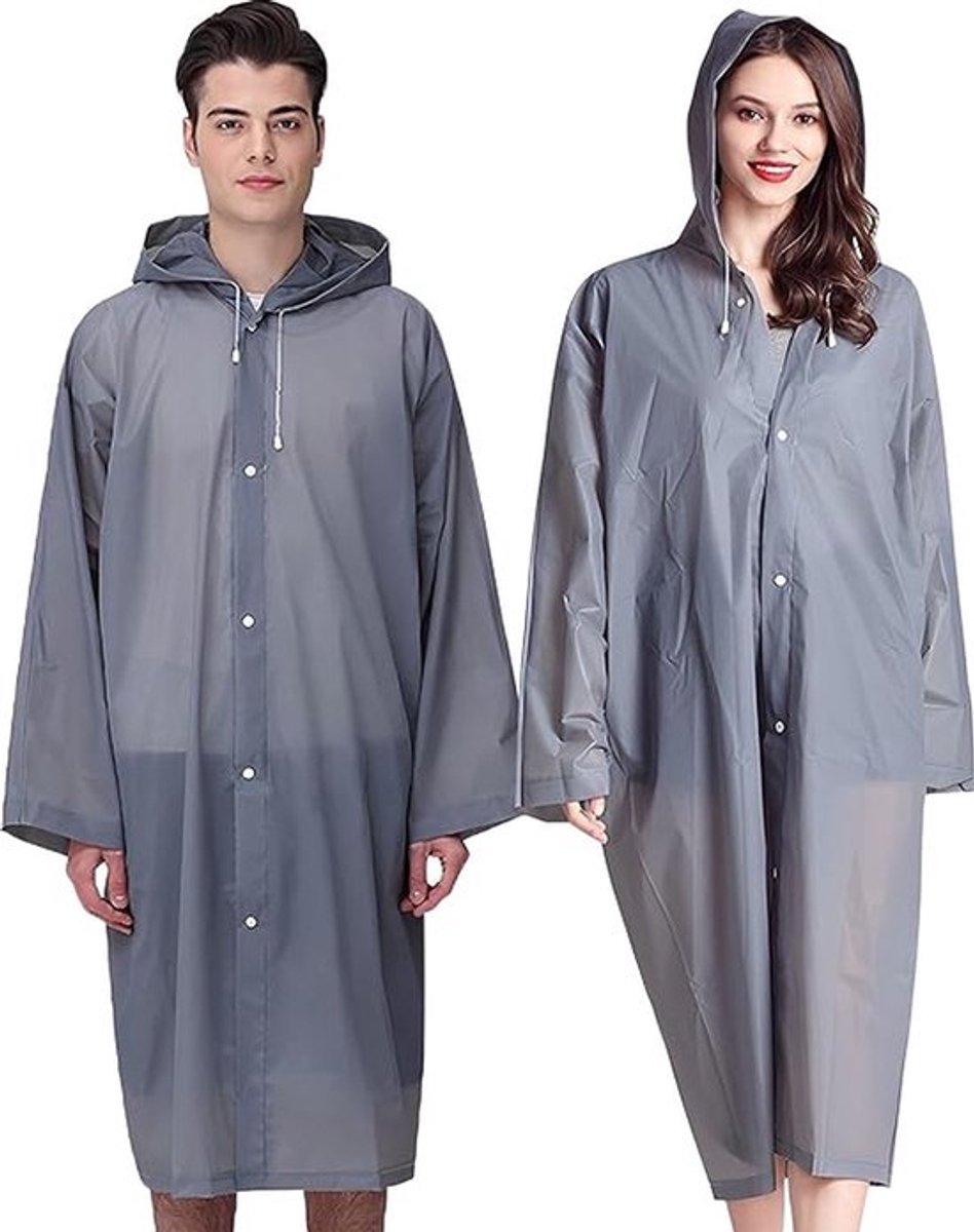2x Raincoat - Hooded Raincoat - Rain Suit - Portable - Men's / Women's Raincoat - Thicker - Tear-Resistant - Lightweight - Foldable - Waterproof - One Size - Poncho - Rain Poncho - Rain - Grey - For Fishing/Travel/Emergencies - Image 1