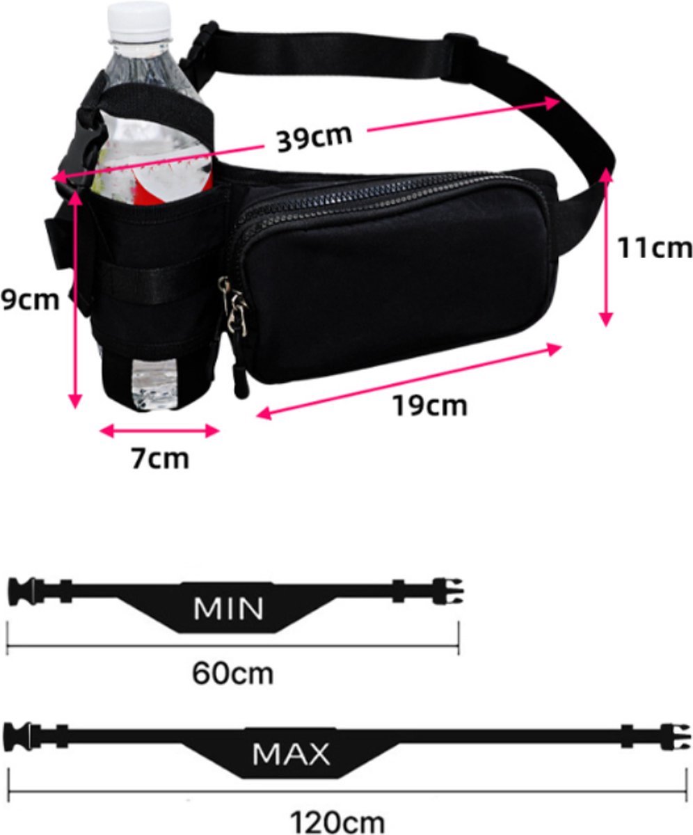 Waist Bag with Bottle Holder - Hiking Waist Bag with Bottle Holder - Outdoor Pouch Bag with Water Bottle / Bib Holder - Ideal for Festivals or Vacations - Multifunctional Strap - Adjustable - For Hiking, Dog Walks, Outdoor Activities - Black - Image 4
