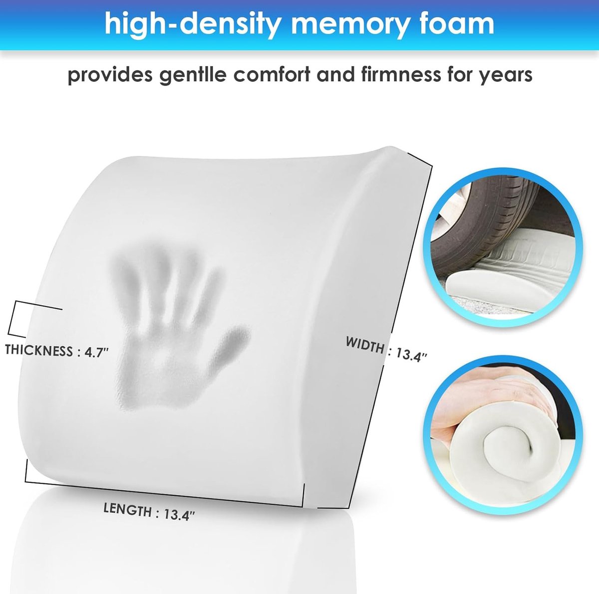 Ergonomic Lower Back Cushion - Memory Foam - Back Support - Lumbar Support - Relieve Fatigue - For Car, Office Chair, Sofa and Bed - Car Cushion - Working from Home - Blue - Back Pain & Sitting Comfort - Image 3