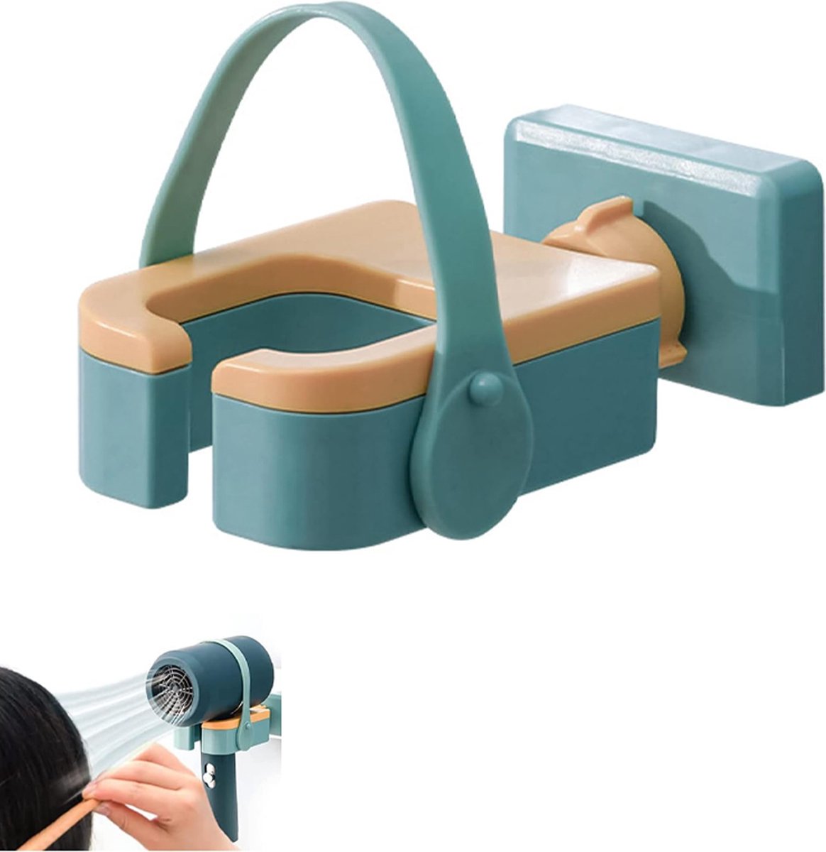 Hair Dryer Holder - Hair Dryer Holder - Hair Dryer Holder - Blowdryer Wall Mount - Organizer For Your Hair Dryer - 180° Rotation - Hands-Free - Wall Mount - Self-Adhesive - Universal - For Hotel/Bathroom/Living Room/Hair Shop - Green - Image 1